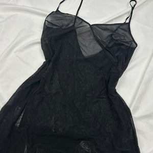Black see trough embroidered mesh maxi dress (S/M)