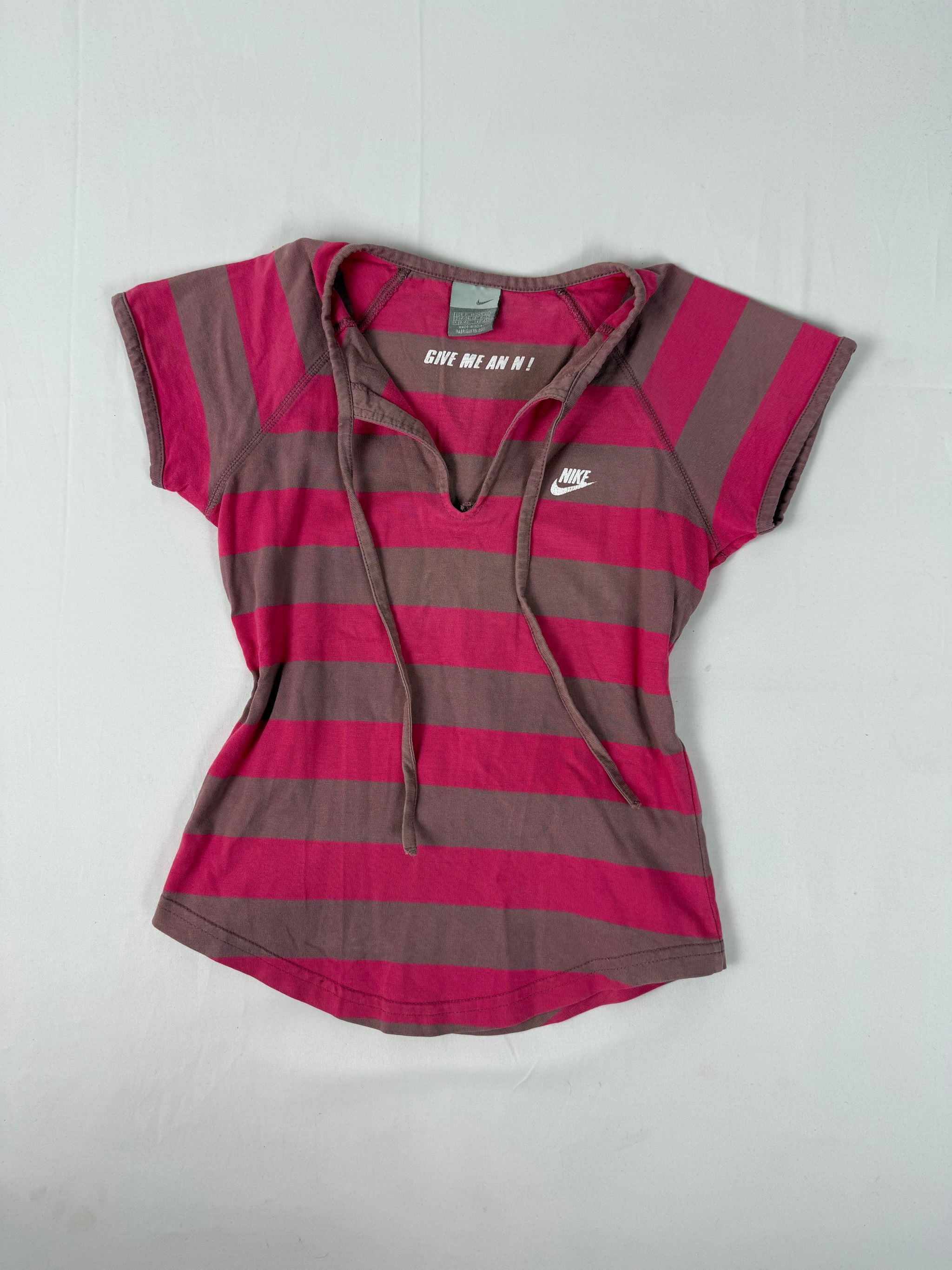 Pink striped activewear cotton tee (S)