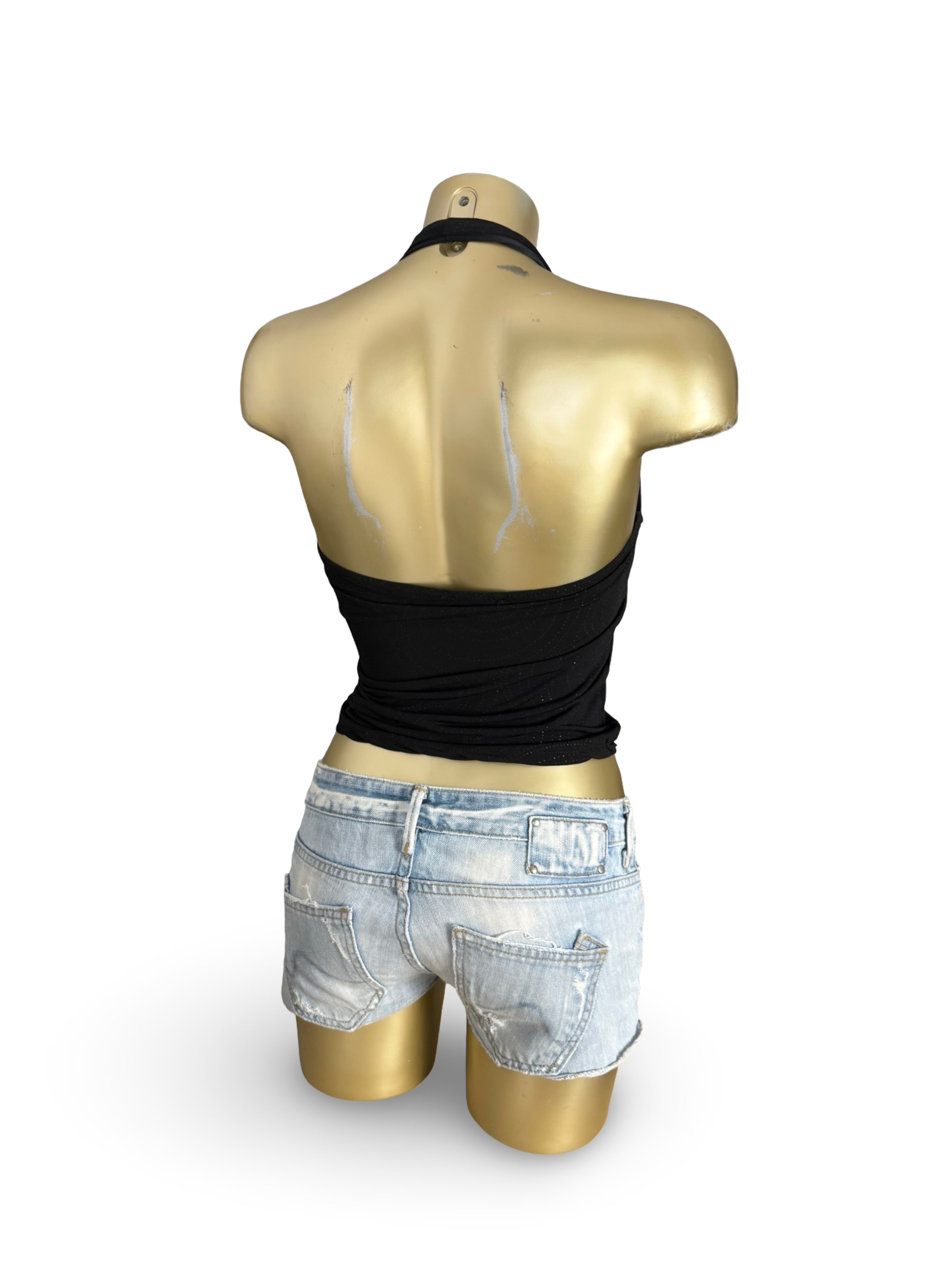 Black ruched halter top (M)