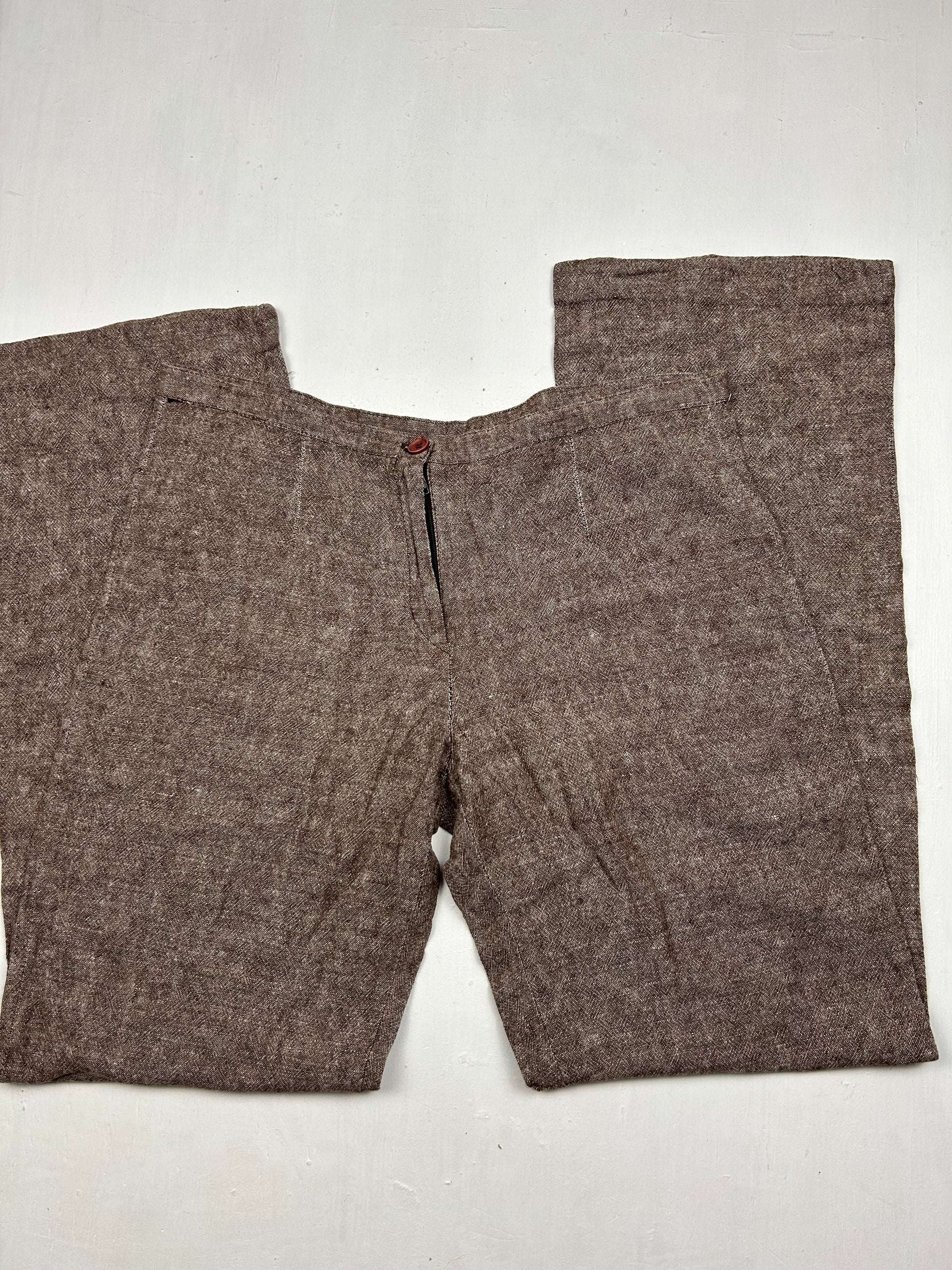 Brown linen low rise baggy pants (M/L)