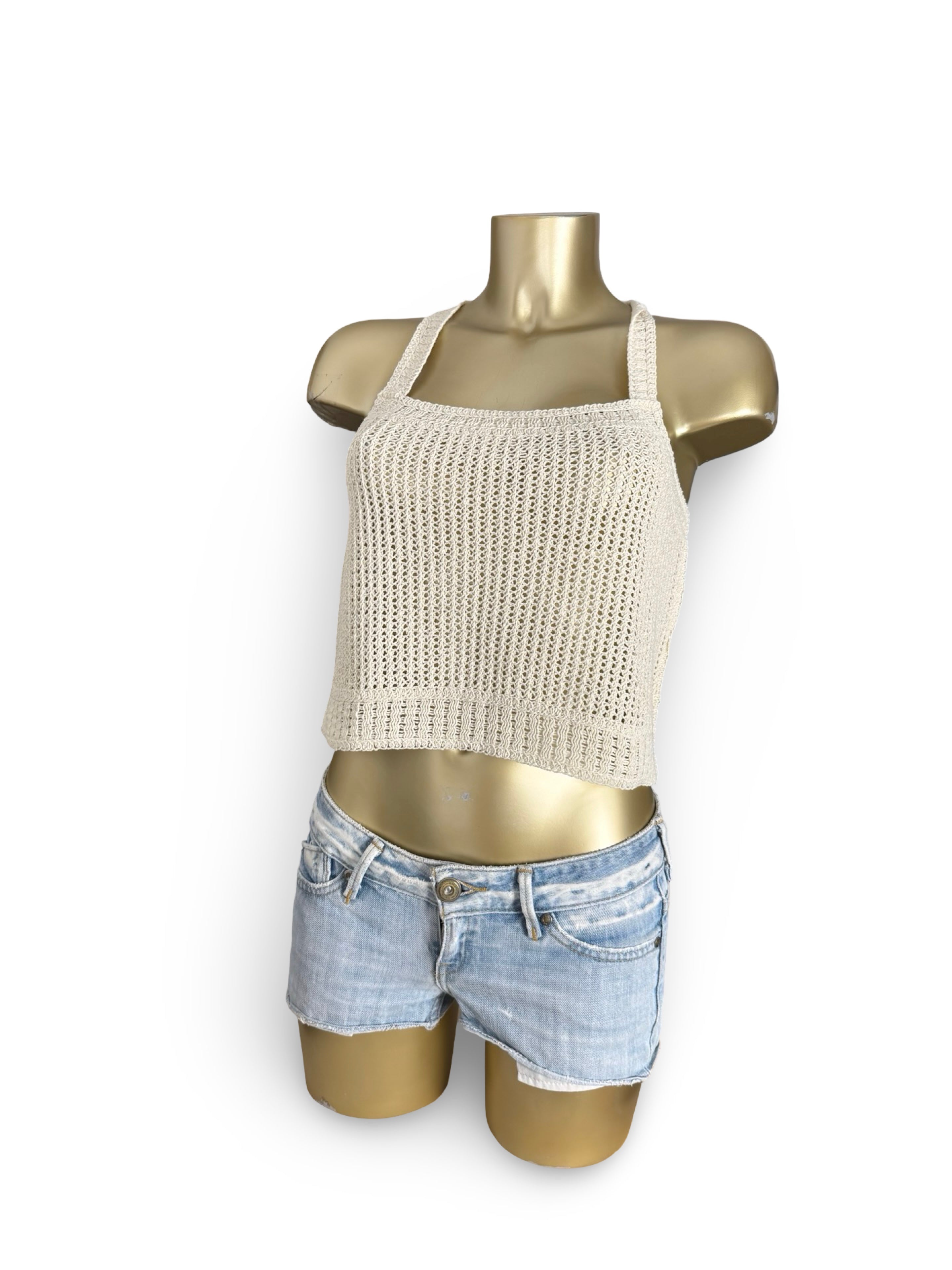 Cream knitted crochet top (S)