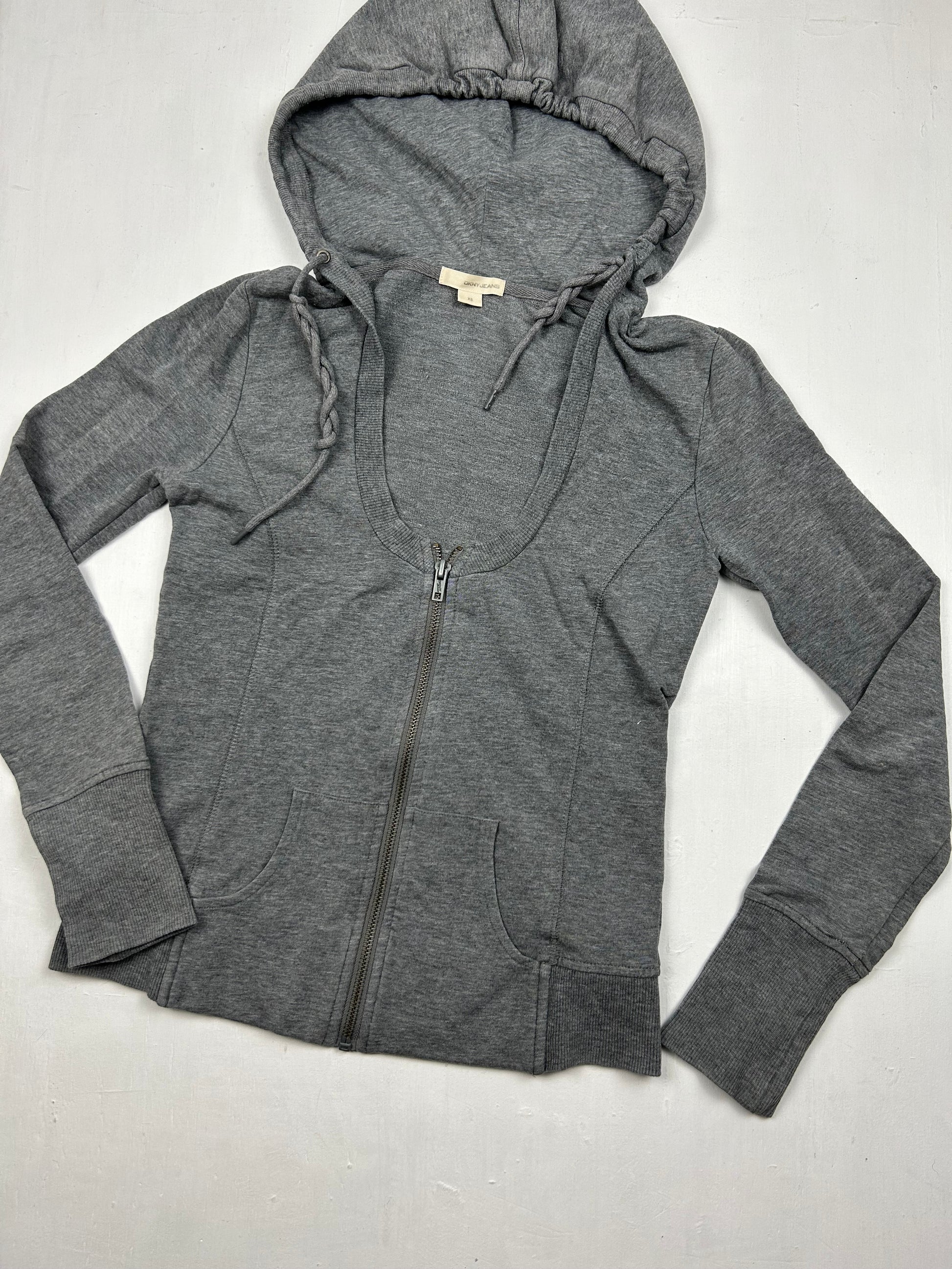 Grey 100% cotton strass logo hoodie (XS)