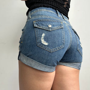 Blue denim low rise mini  short (S)