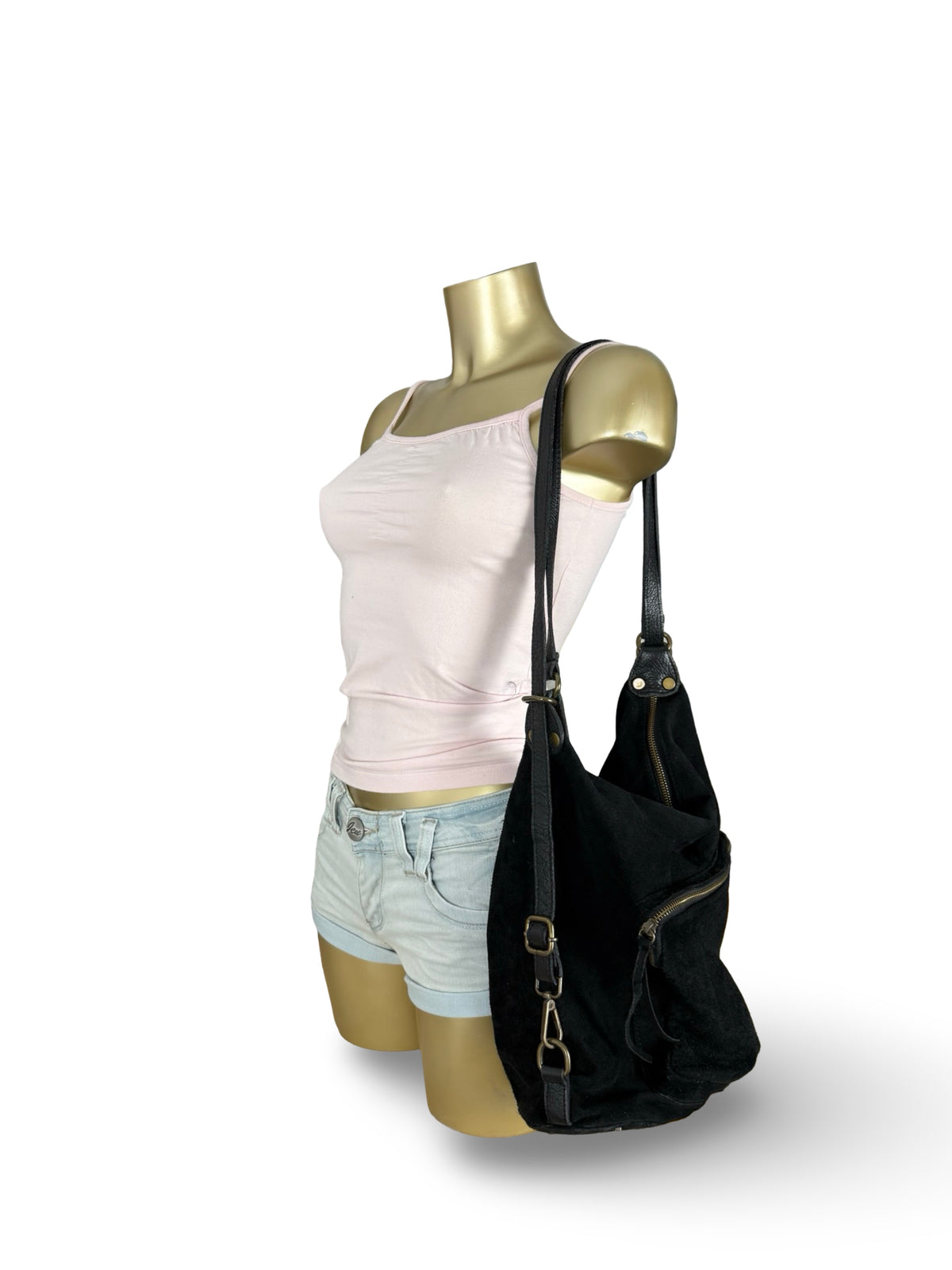 Black real suede lather besace bag