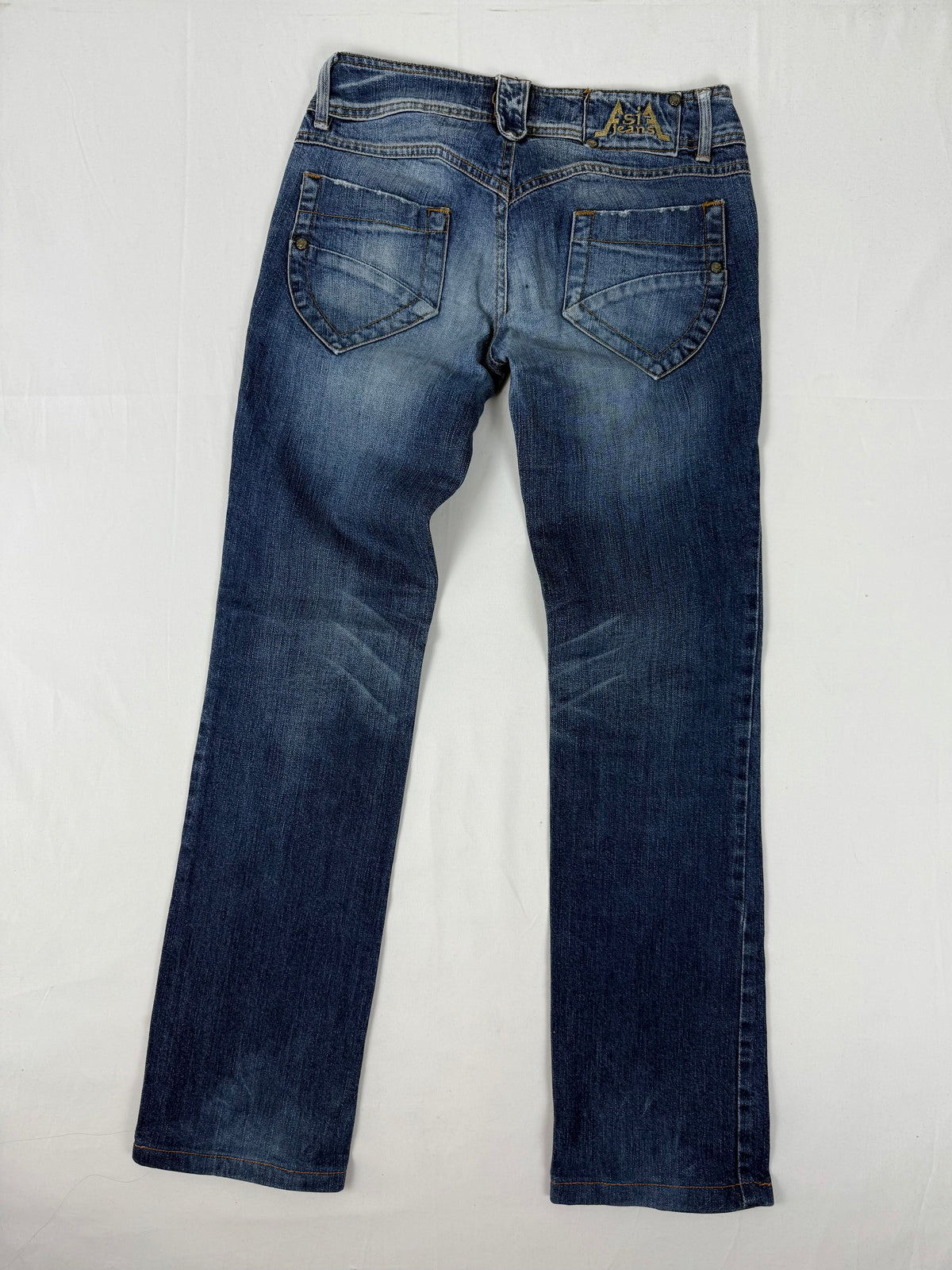 Navy denim low rise straight legs pants (XS)