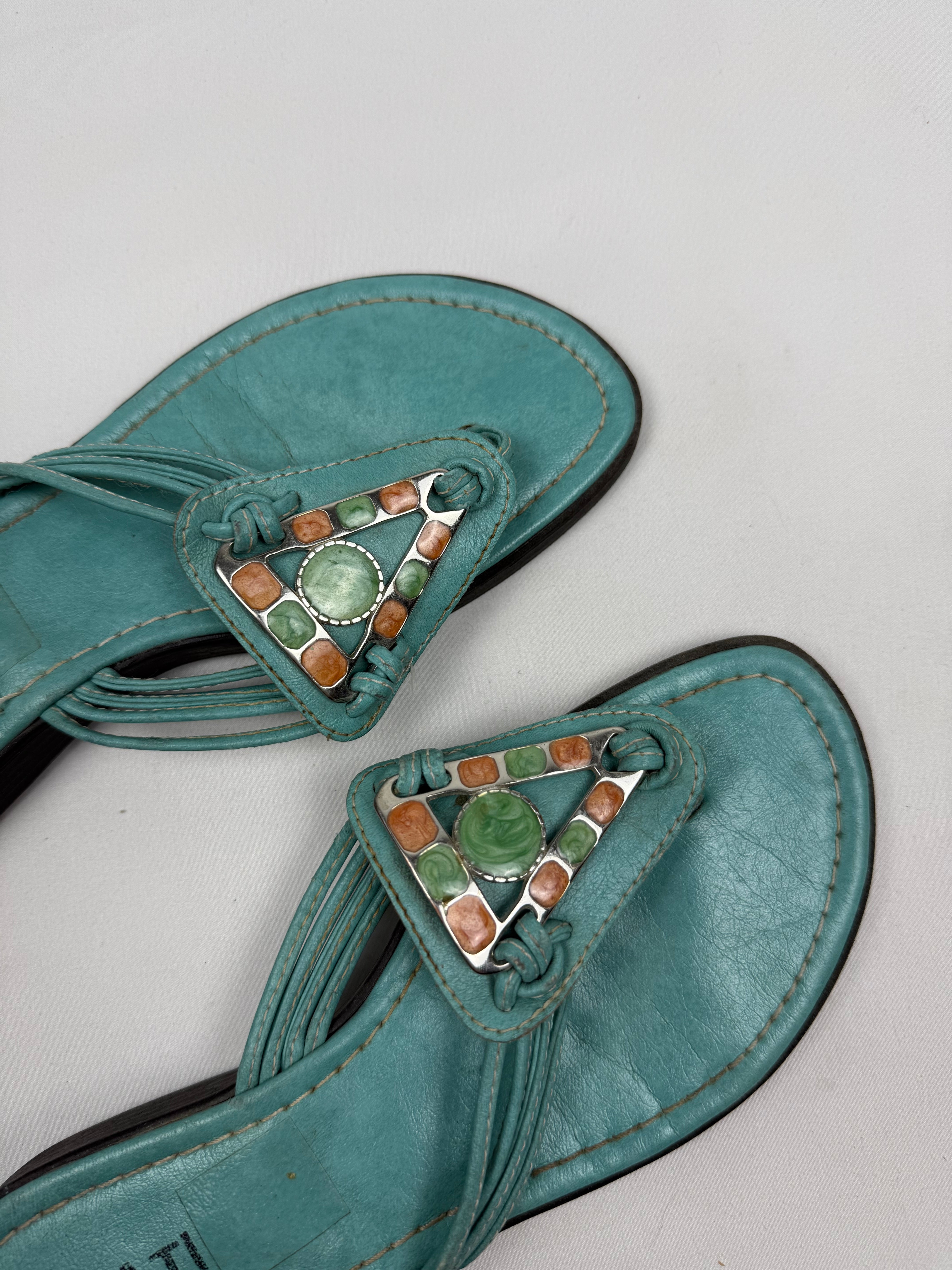 Blue flip flops thongs mules (39)