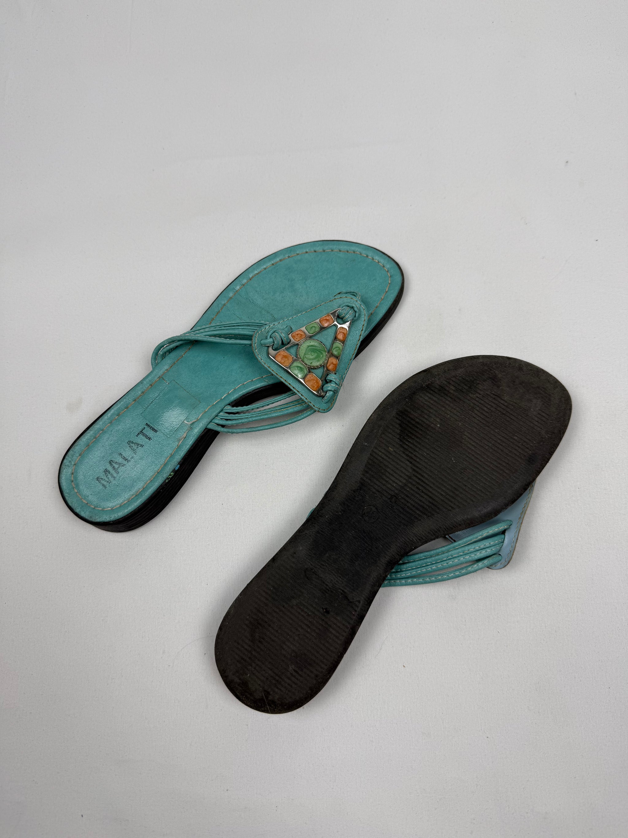 Blue flip flops thongs mules (39)
