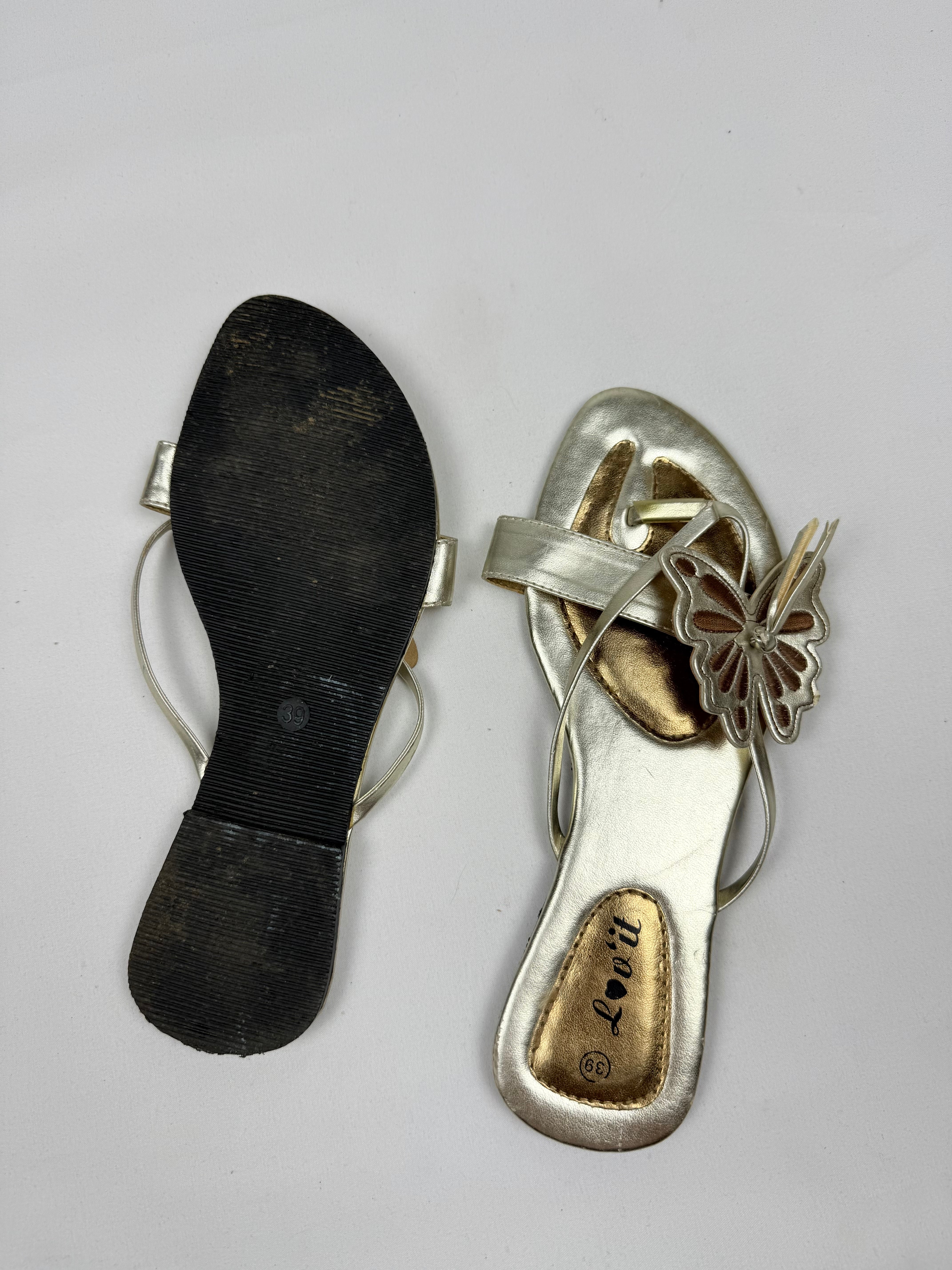 Gold butterfly flip flops mules (39)