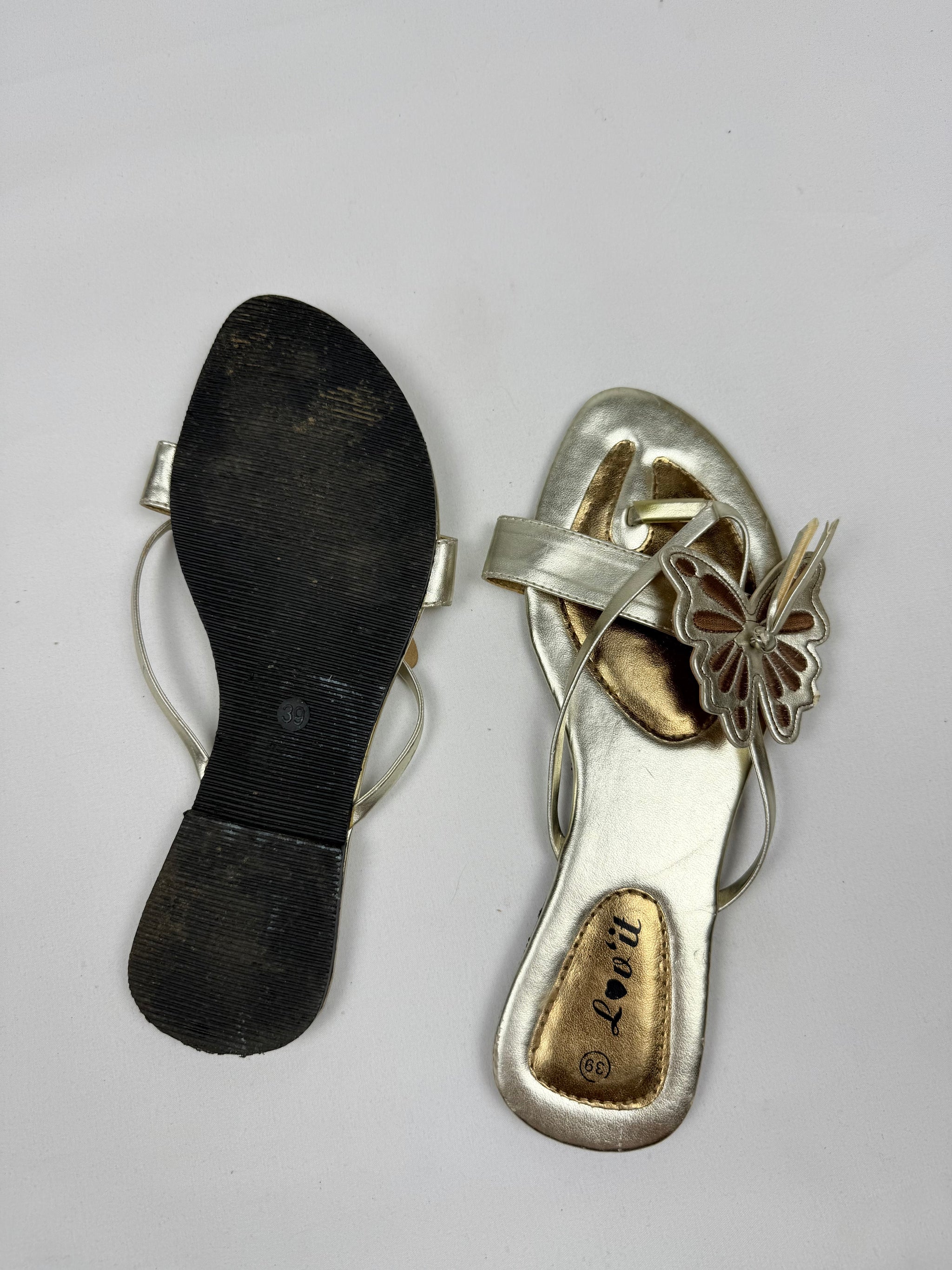 Gold butterfly flip flops mules (39)