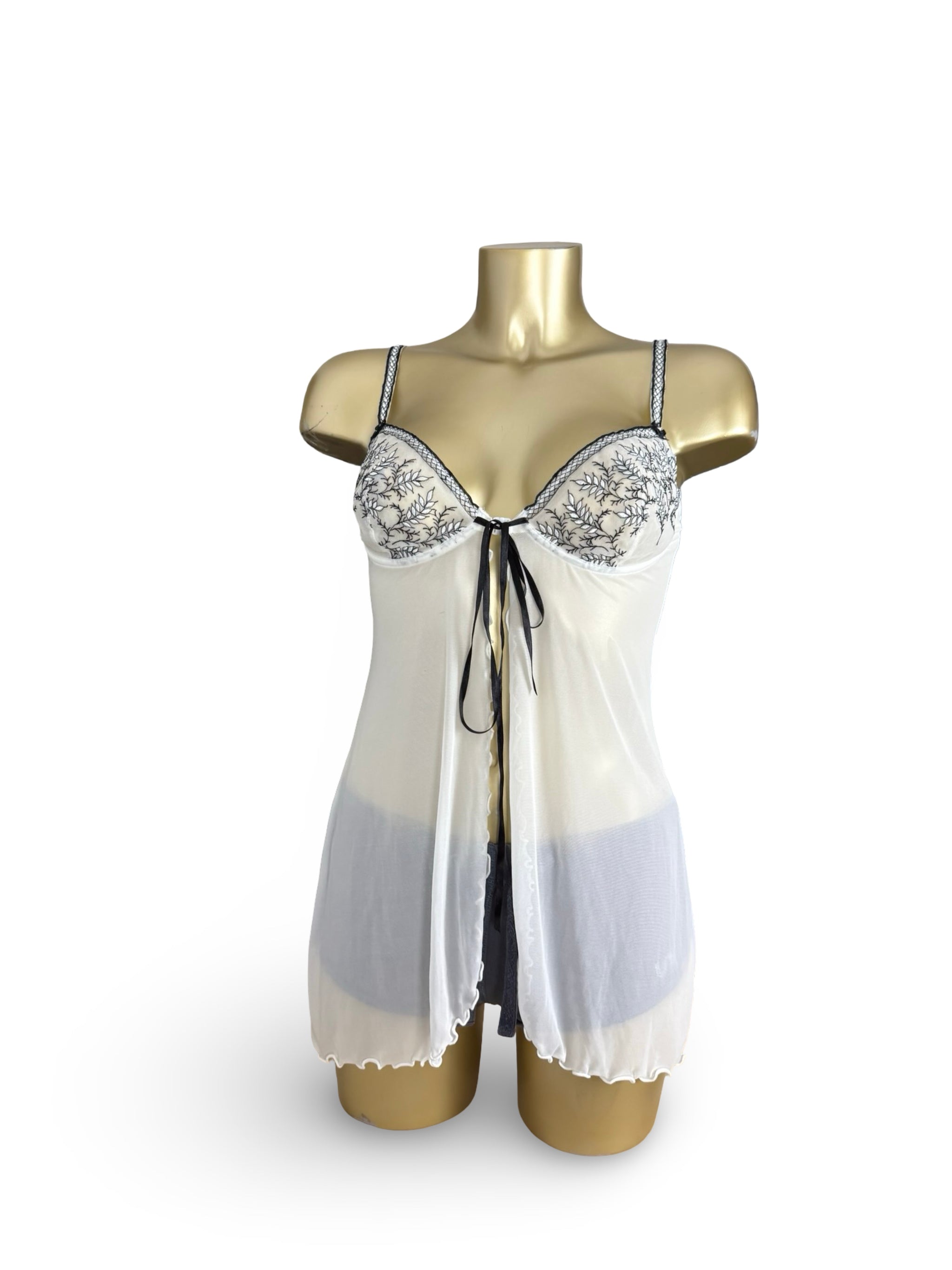 White mesh tight fit babydoll mini dress/ top (L)
