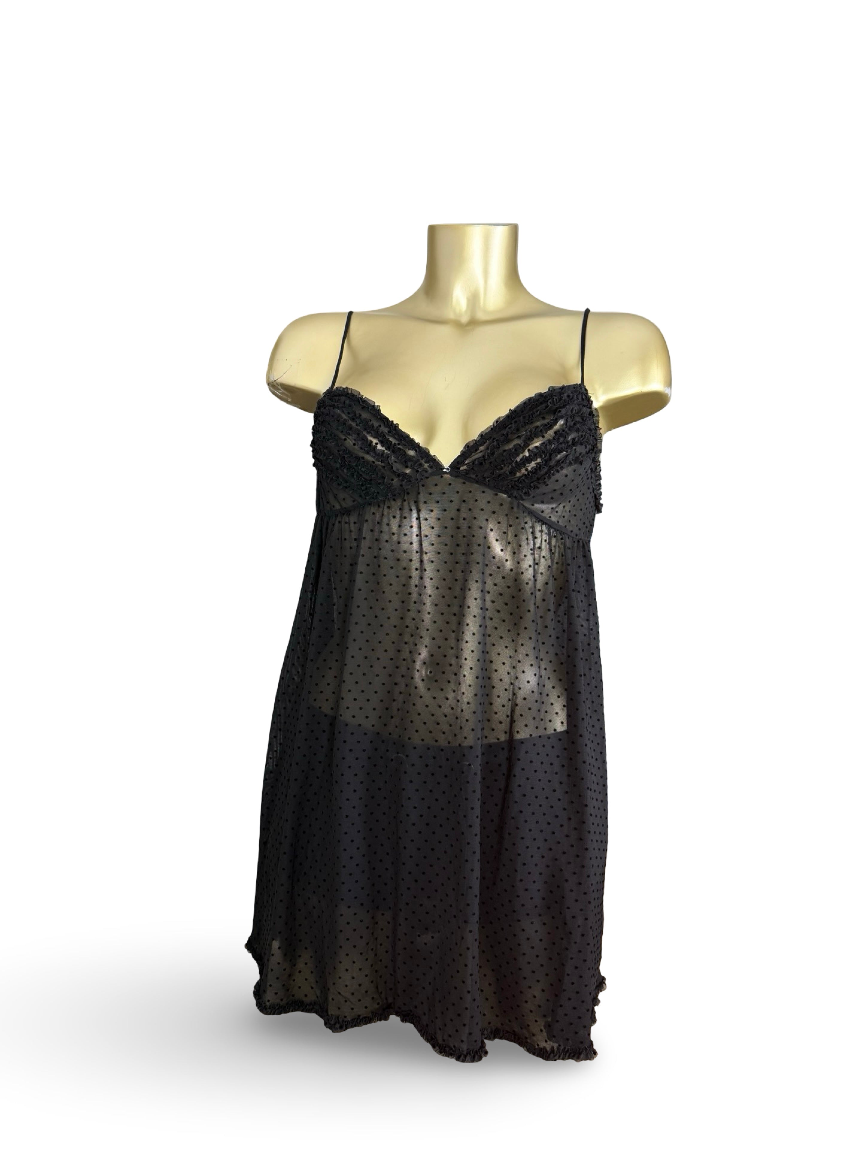 Black mesh tight fit babydoll mini dress/ top (L)