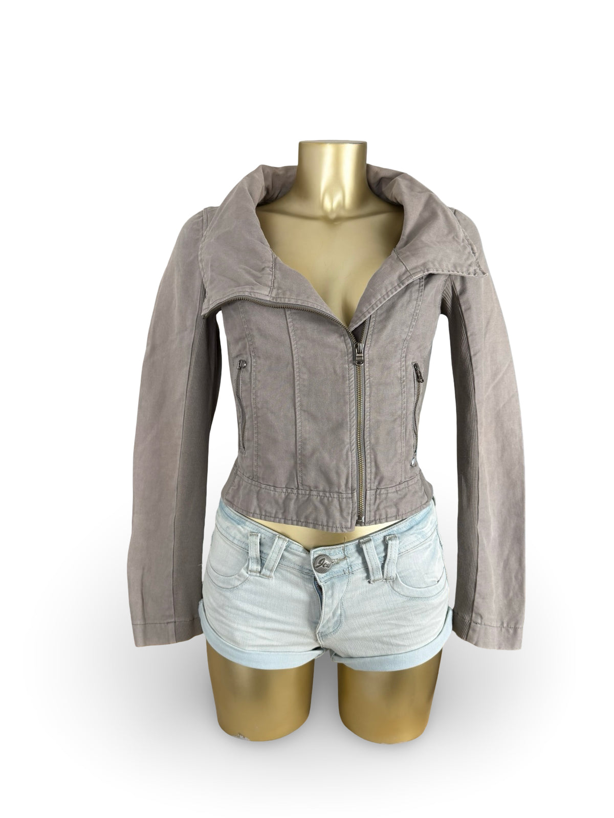 Khaki cotton funnel biker jacket (XS)