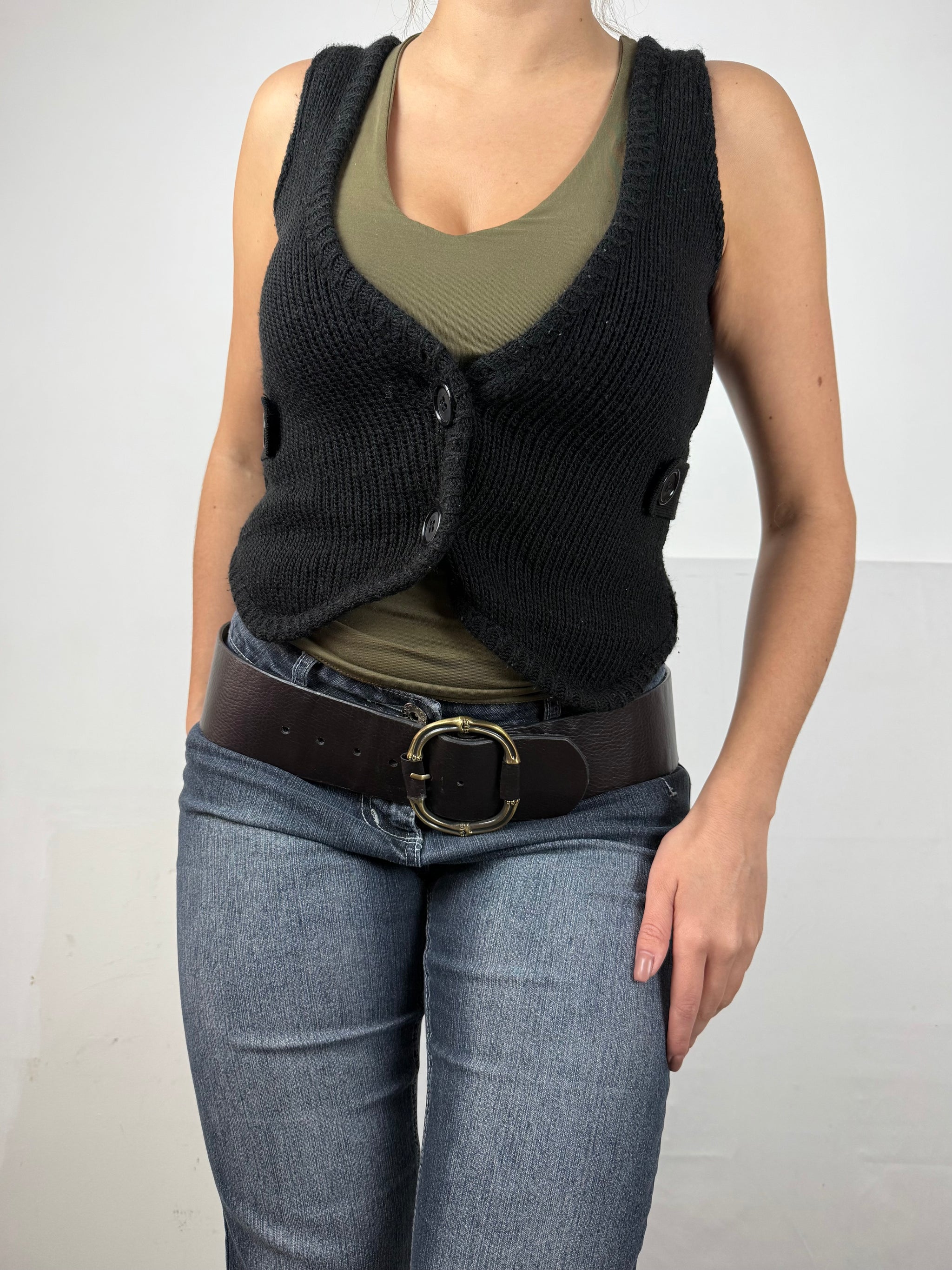 Black knitted waistcoat sleeveless blazer (M)