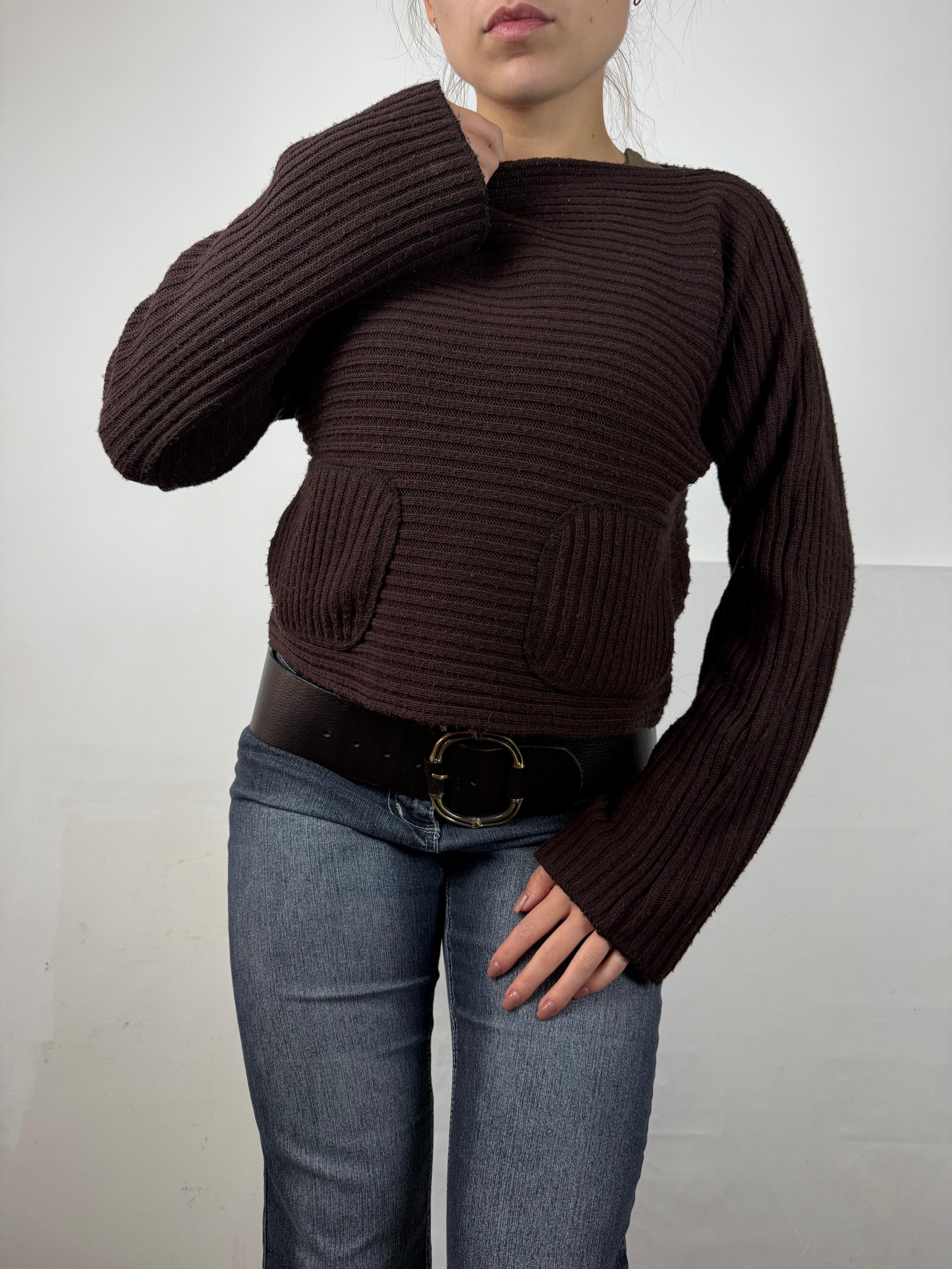 Brown ribbed jumper with pockets (XL)