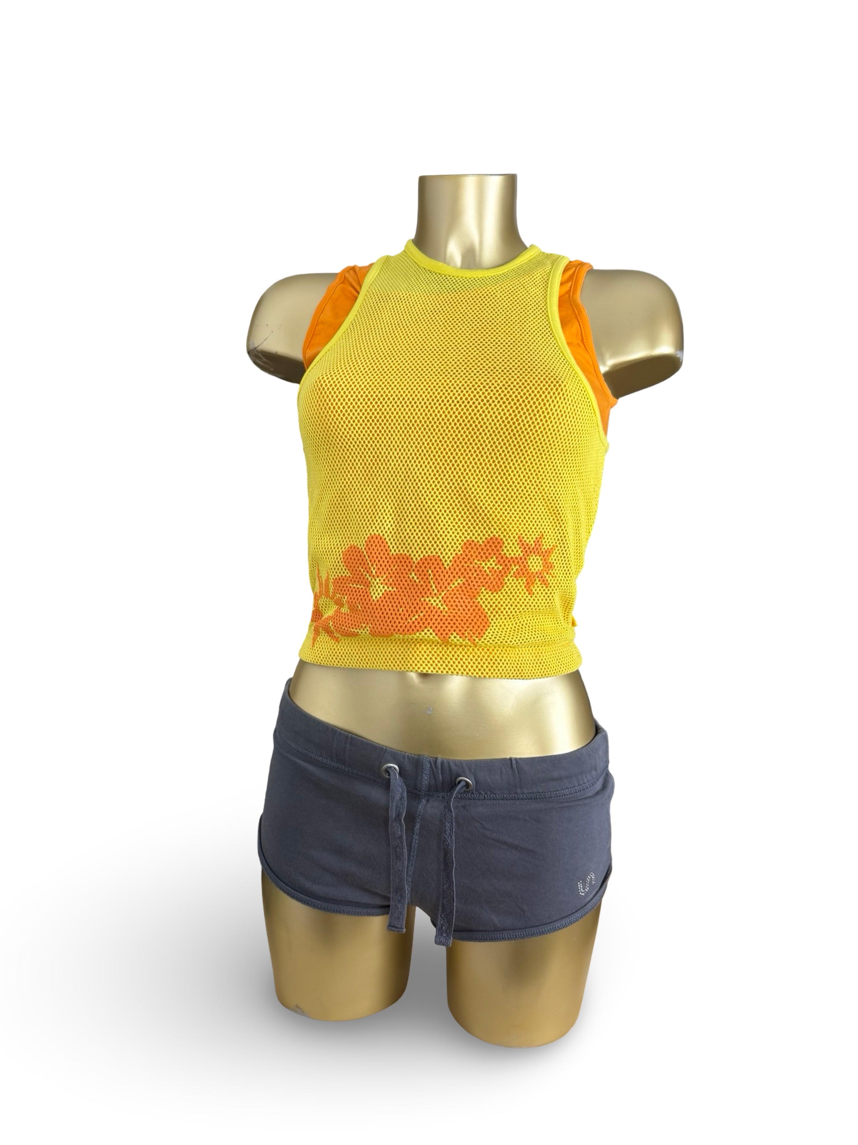 Yellow fishnet double top (S)