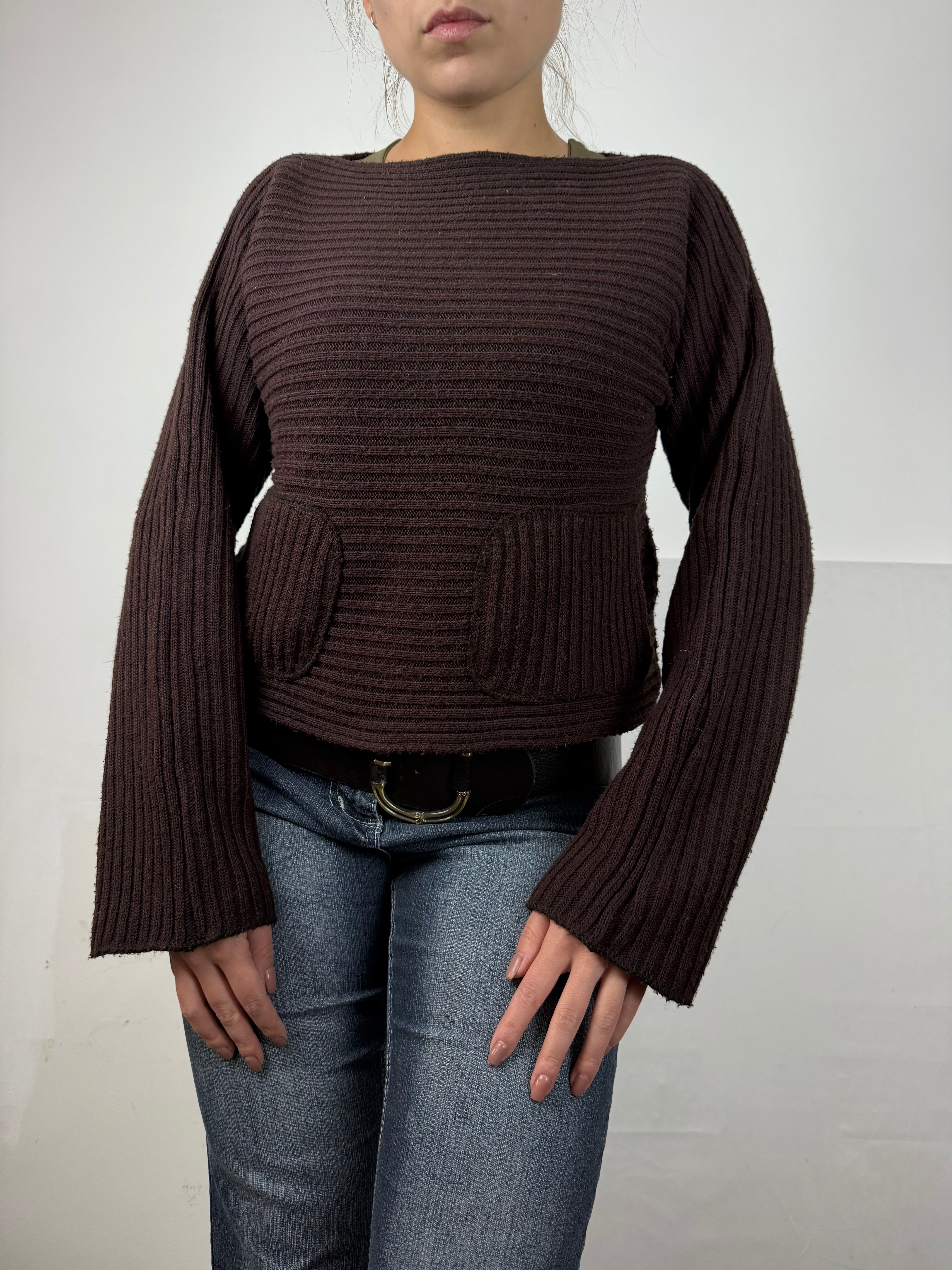 Brown ribbed jumper with pockets (XL)
