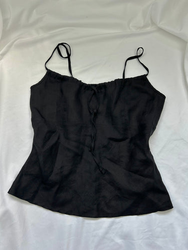 Black 100% linen tie up cami top (M)