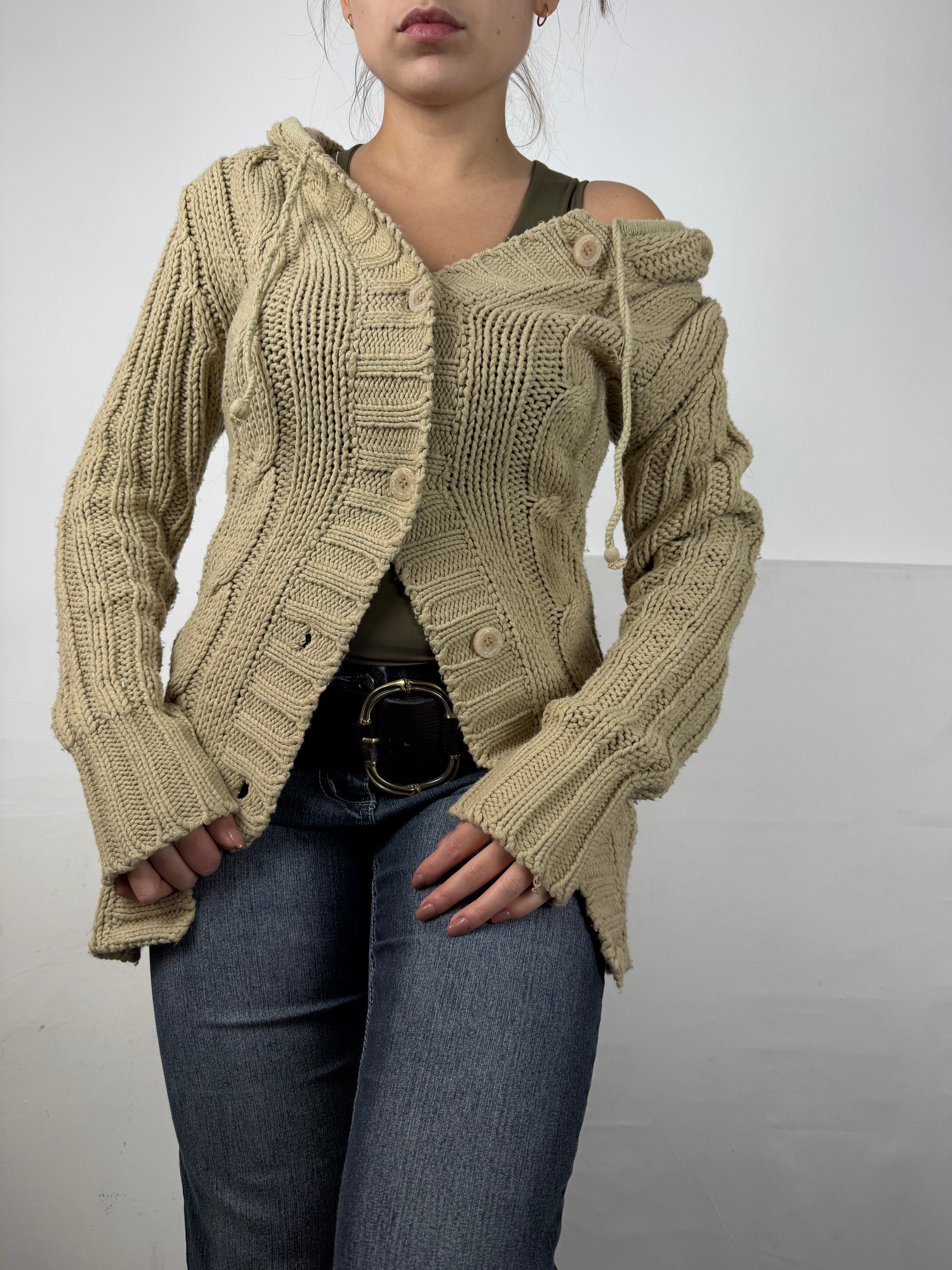 Beige hooded cardigan jumper (S)