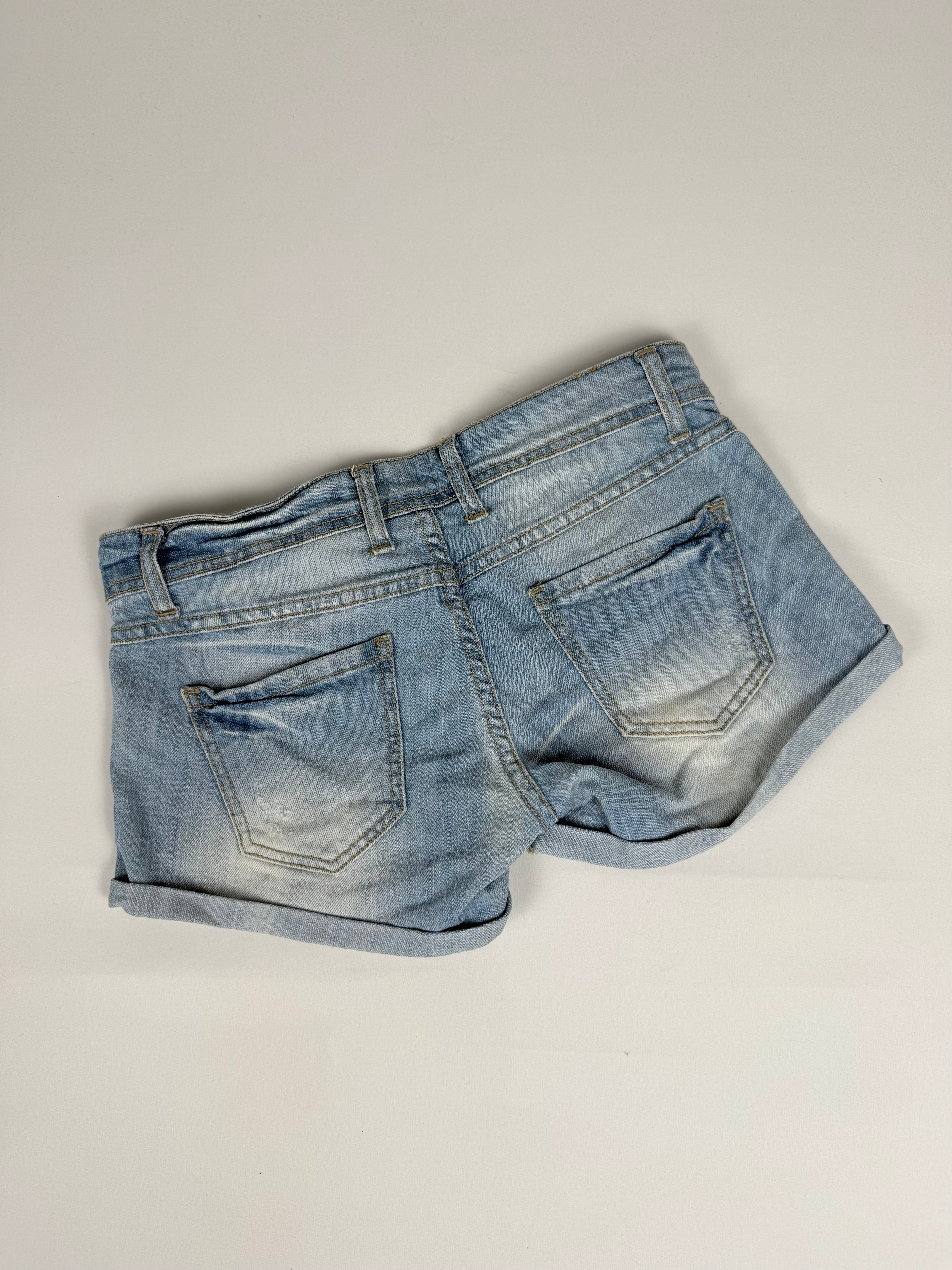 Blue denim low rise mini short (XS)
