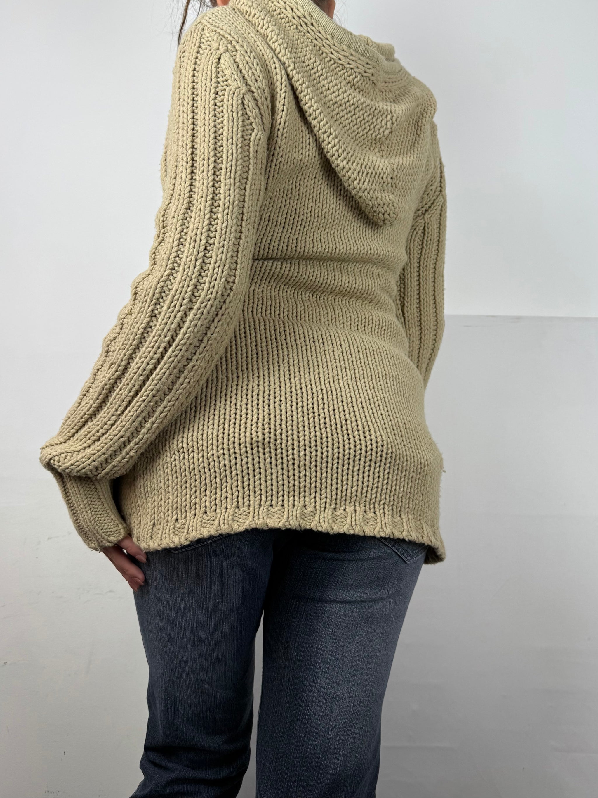 Beige hooded cardigan jumper (S)