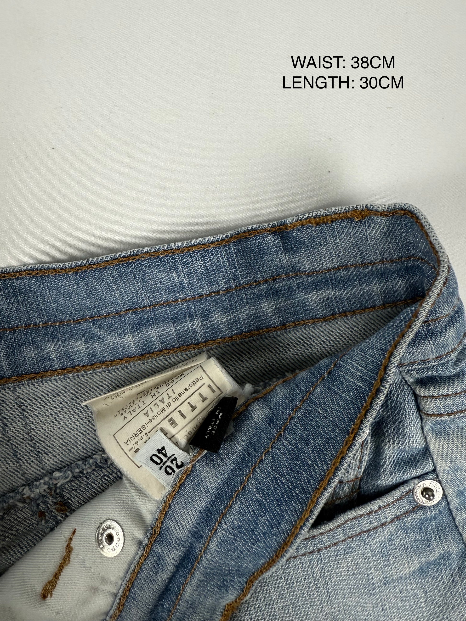 Blue denim & lace pleated mini skirt (S/M)