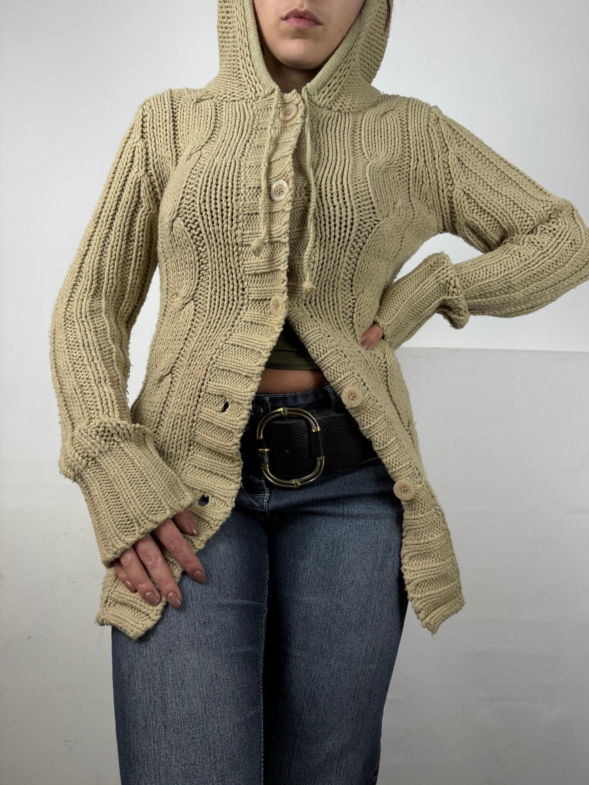 Beige hooded cardigan jumper (S)