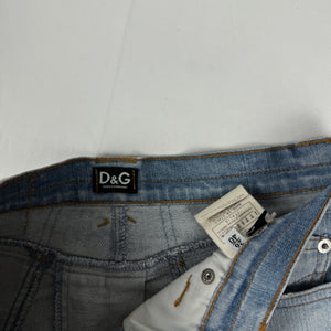 Blue denim & lace pleated mini skirt (S/M)