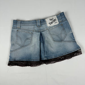 Blue denim & lace pleated mini skirt (S/M)