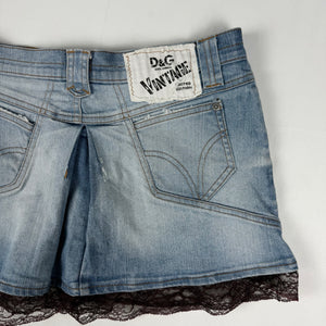 Blue denim & lace pleated mini skirt (S/M)