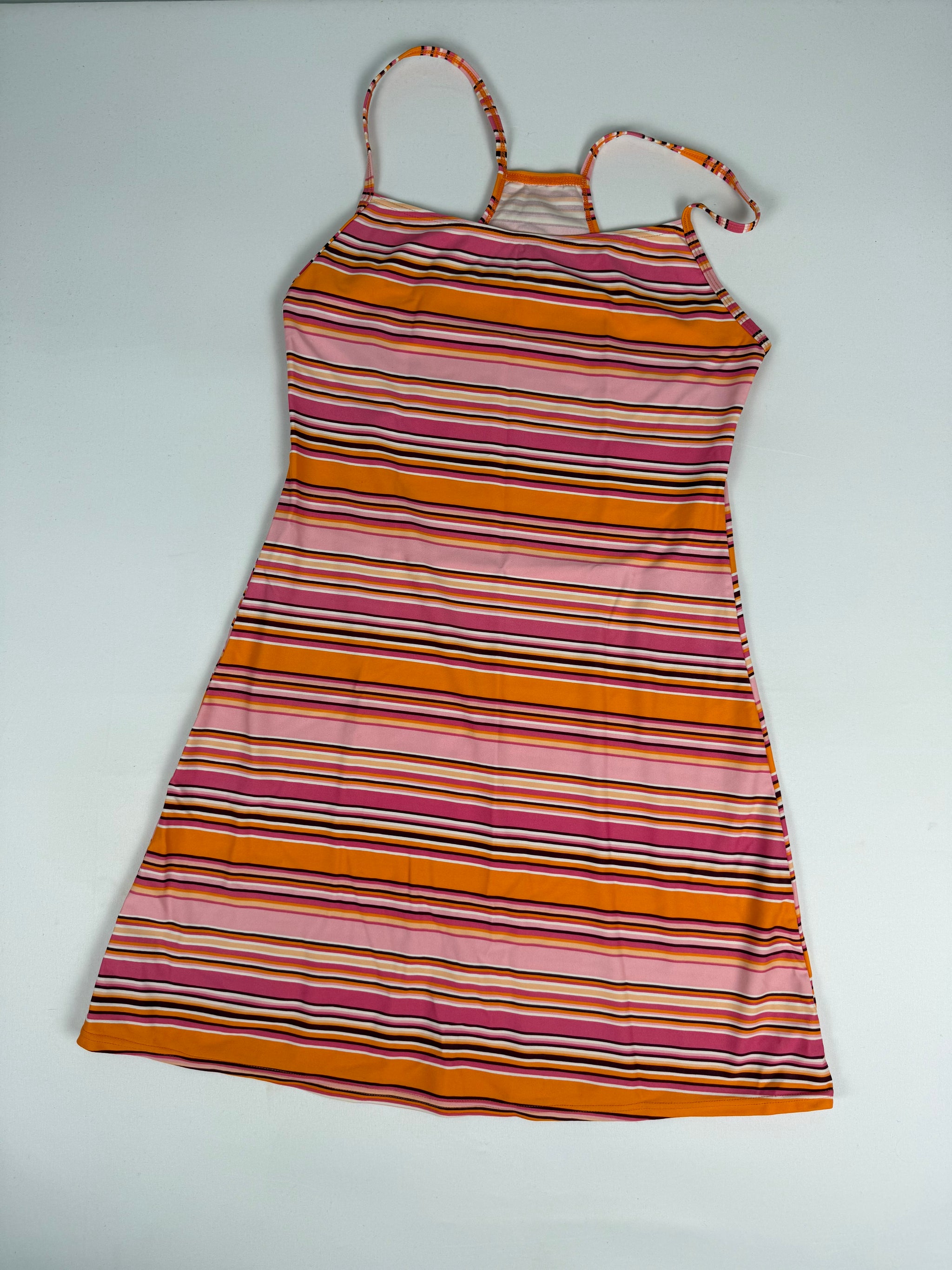 Orange striped lycra mini dress (M)