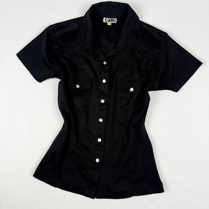 Black tight fit buttons up tee (S)