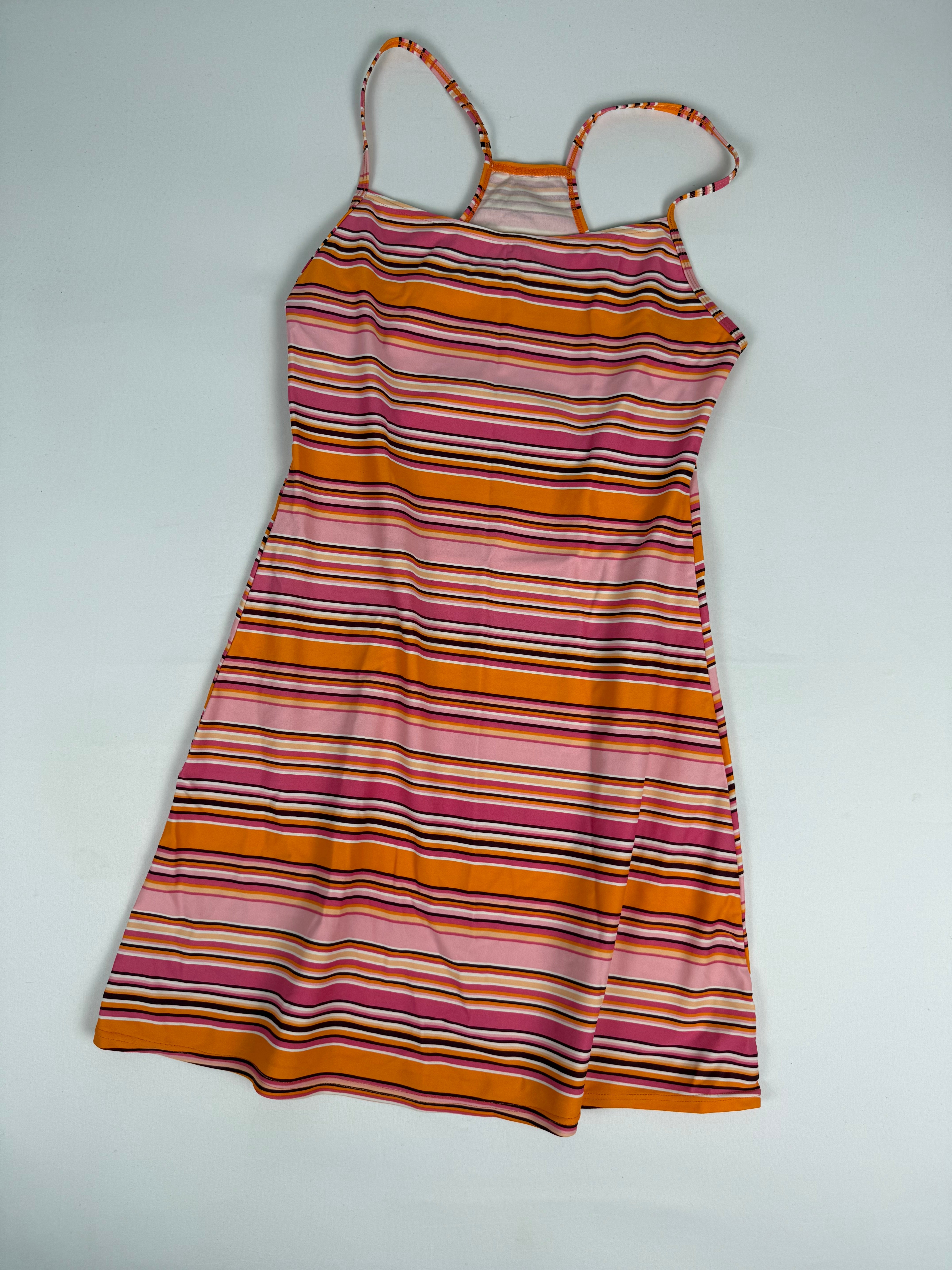 Orange striped lycra mini dress (M)