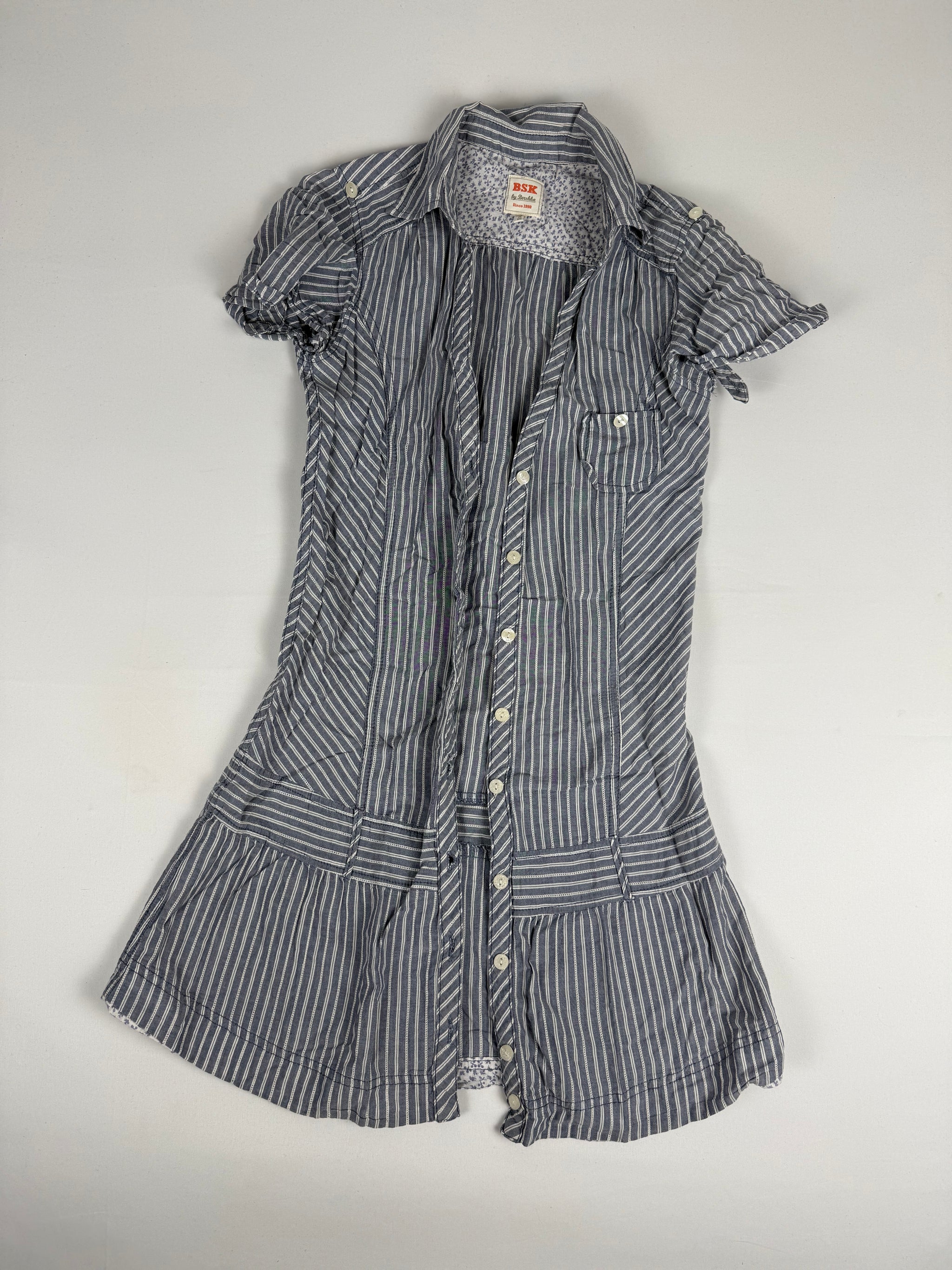 Grey striped cotton mini dress (S)