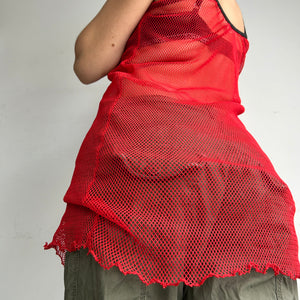 Red fishnet stretchy mini dress (S/M)