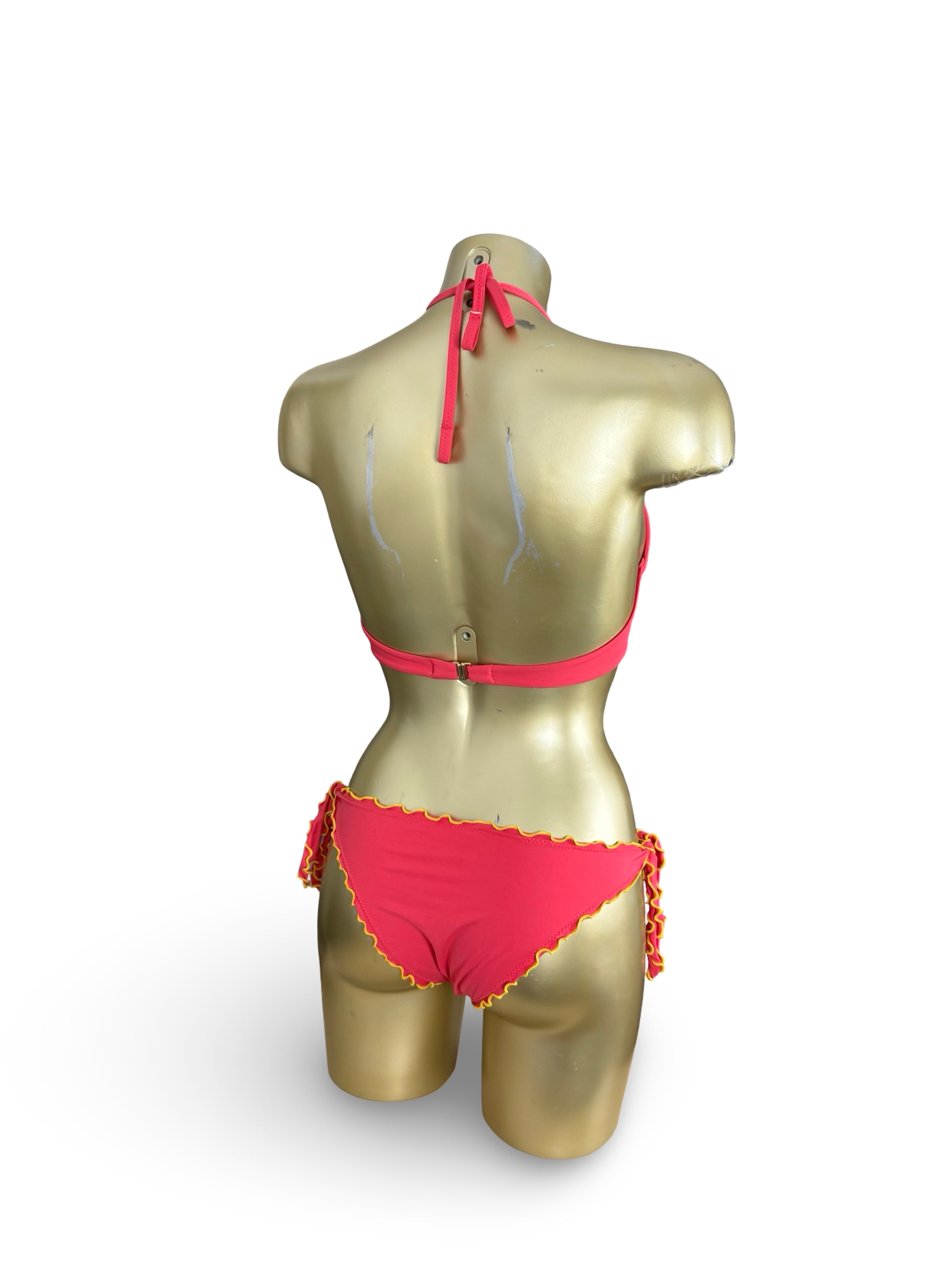 Red lettuce hem low rise bikini set (XS/S)
