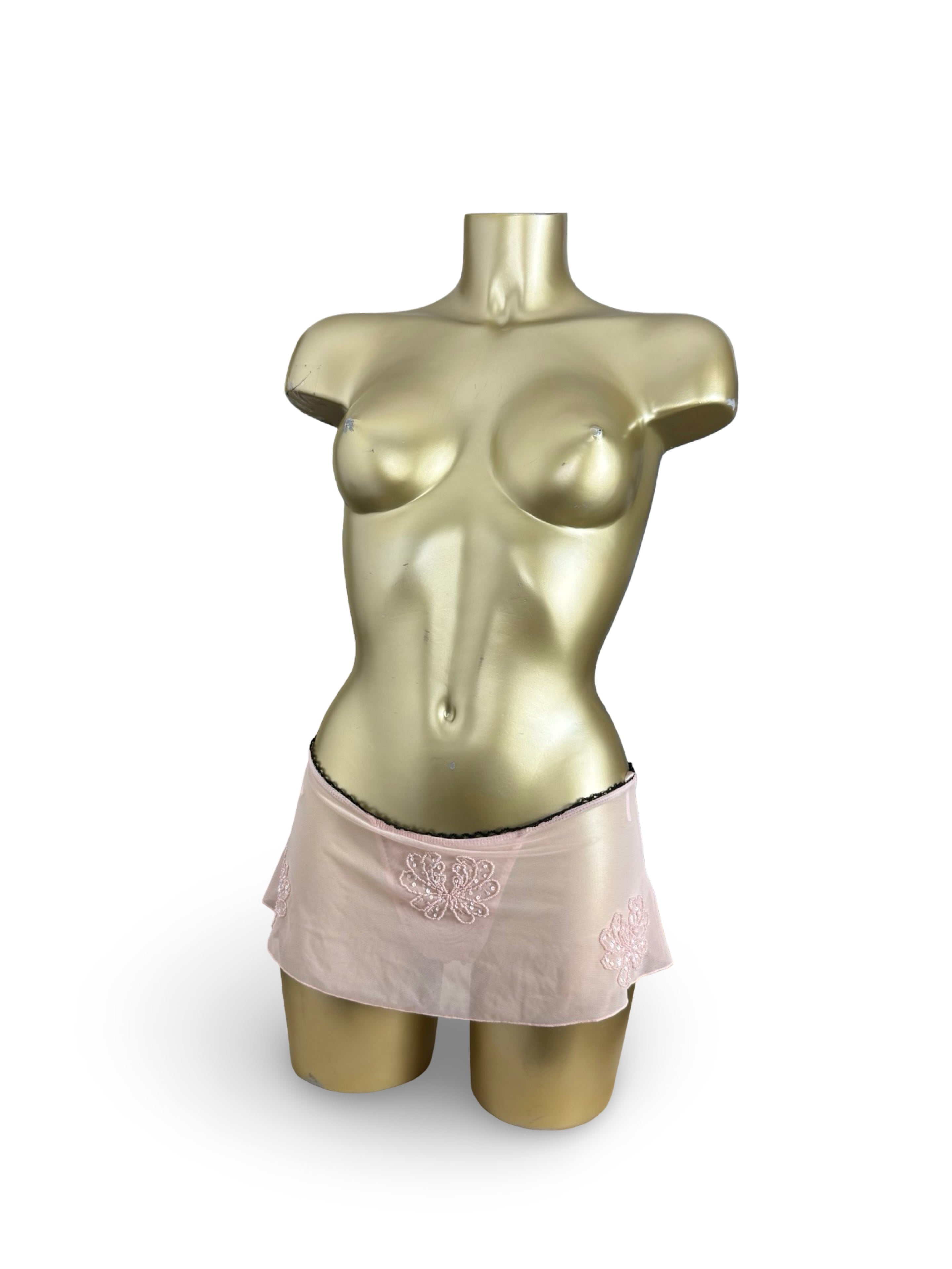 Baby pink mesh low rise thong mini skirt (S/M)