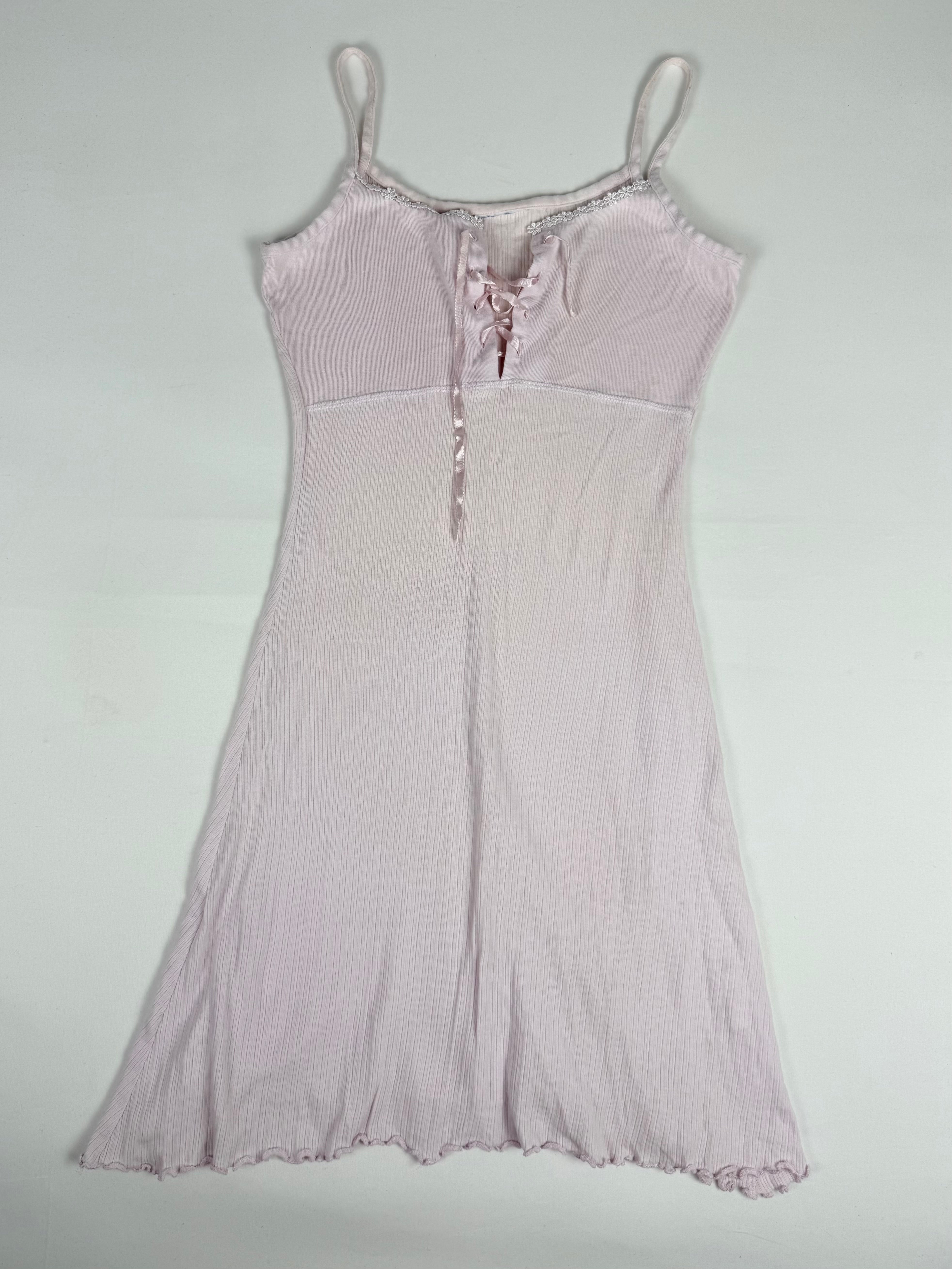 Baby pink ribbed tight fit babydoll mini dress (M)