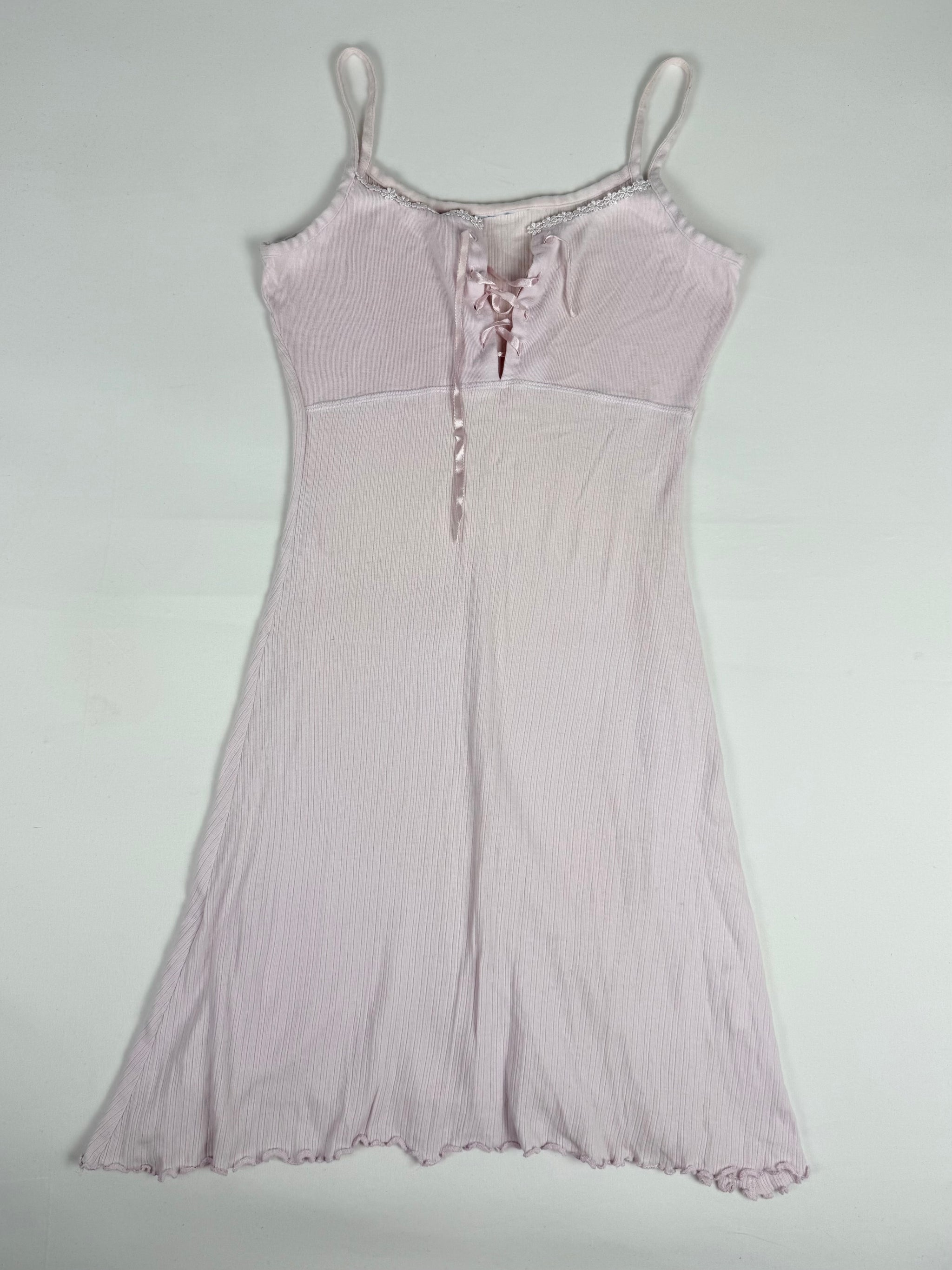 Baby pink ribbed tight fit babydoll mini dress (M)