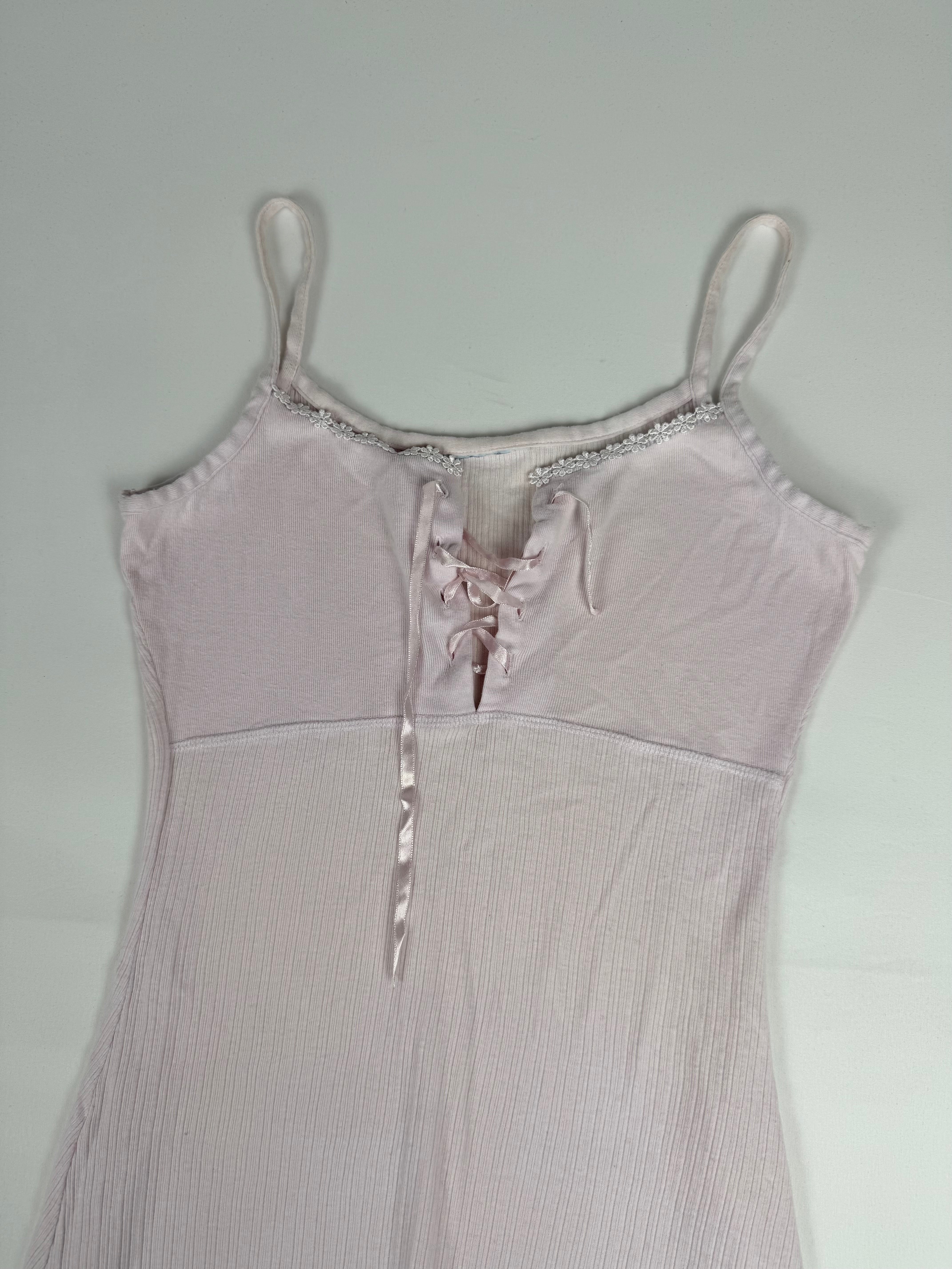 Baby pink ribbed tight fit babydoll mini dress (M)