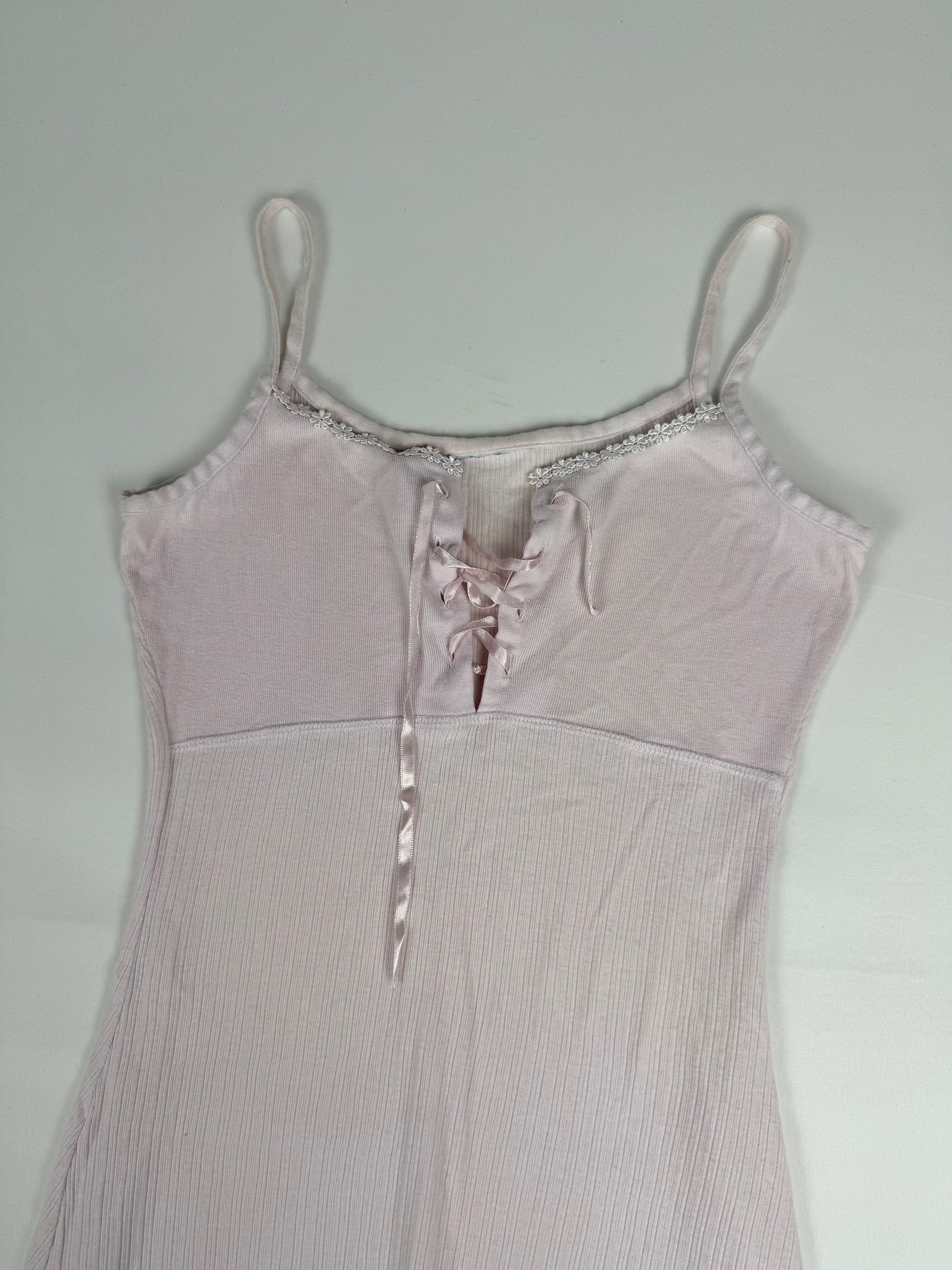 Baby pink ribbed tight fit babydoll mini dress (M)