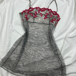 Grey floral mesh see trough babydoll mini dress (S)