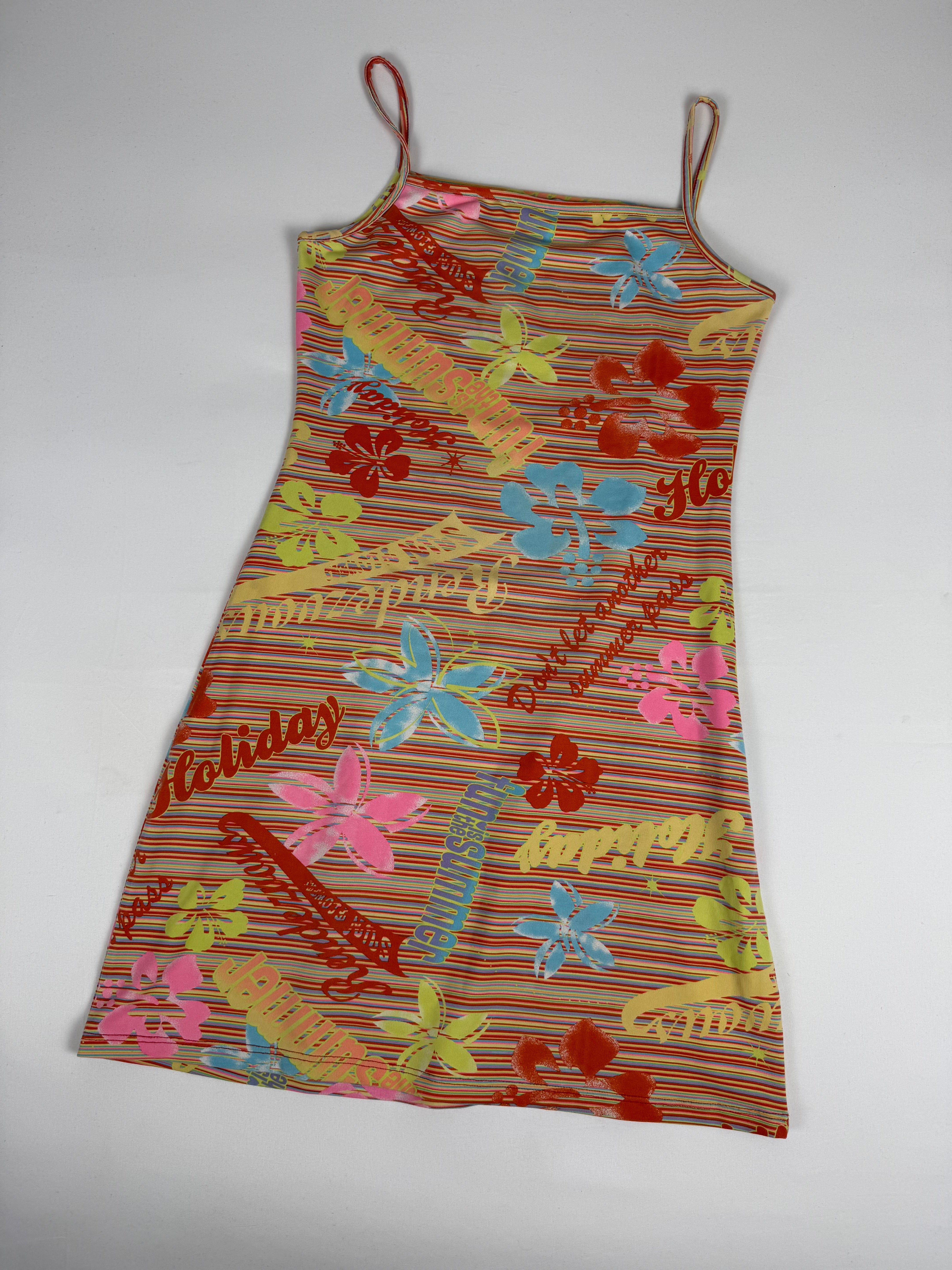 Multicolor graphic lycra mini dress (M)