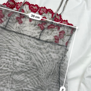 Grey floral mesh see trough babydoll mini dress (S)
