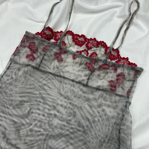 Grey floral mesh see trough babydoll mini dress (S)