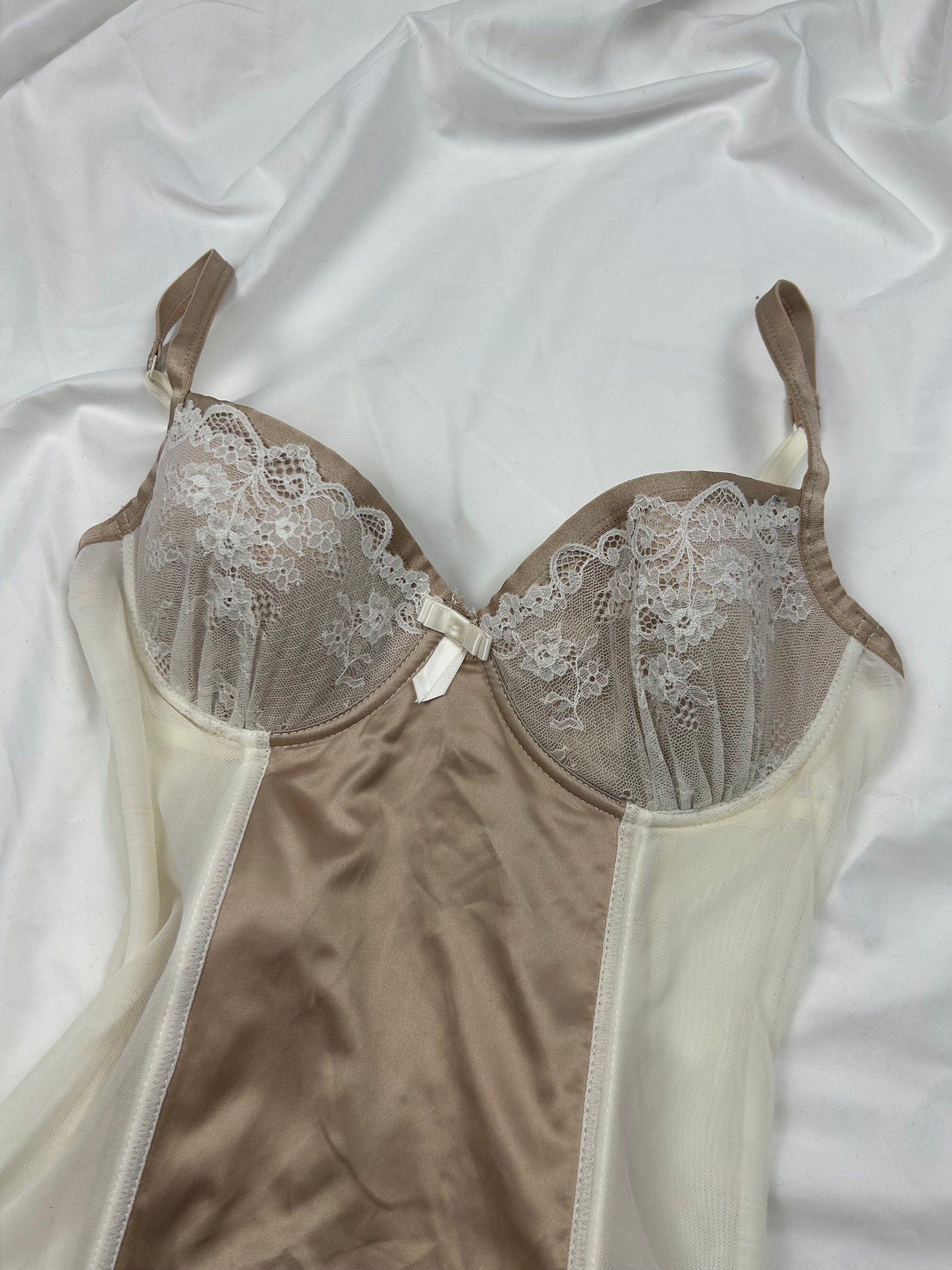 Cream lace mesh corset top (S)