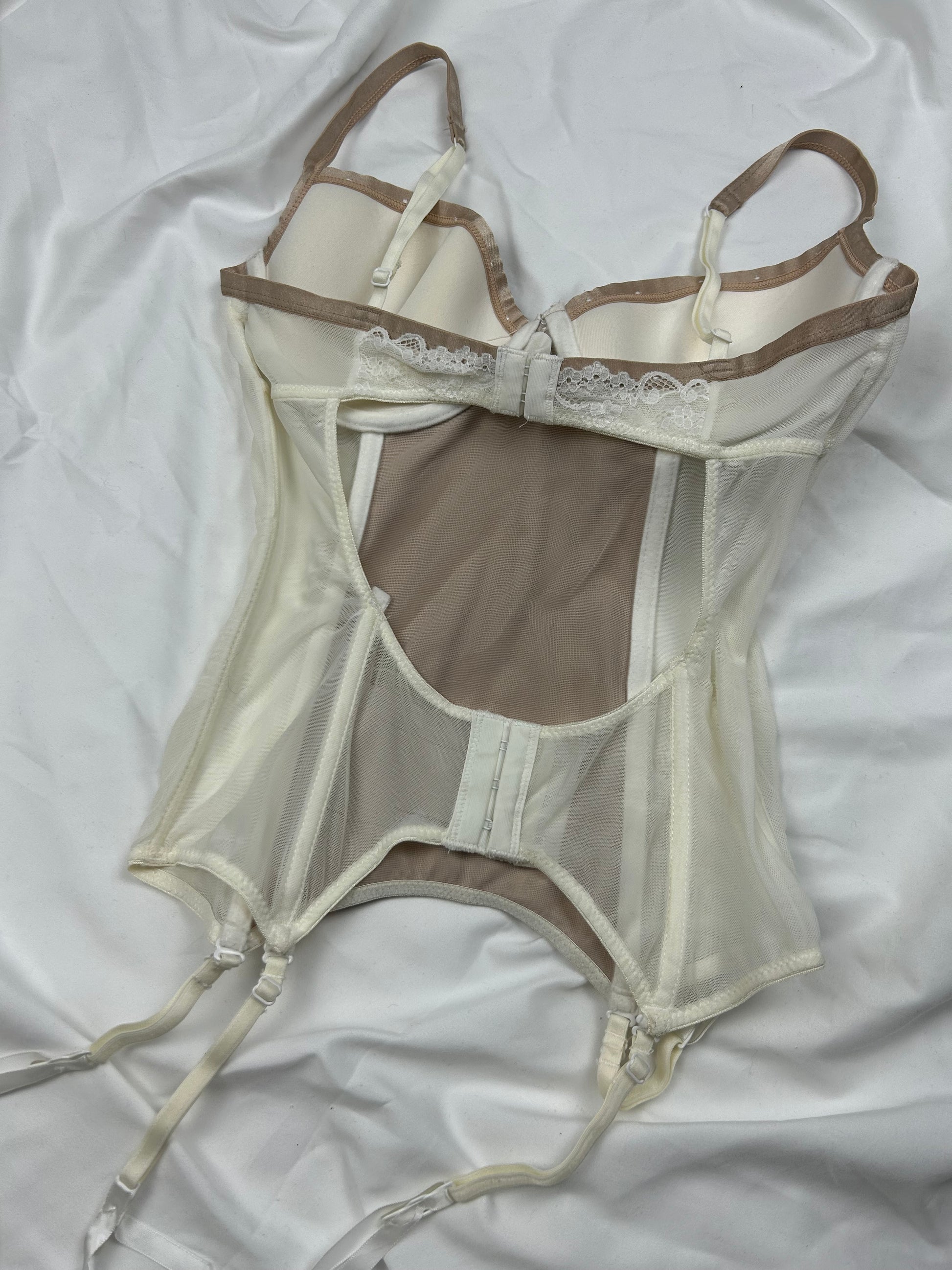 Cream lace mesh corset top (S)