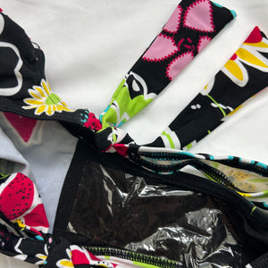 Black floral print low rise bikini set (S)