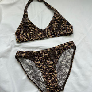 Brown snake print low rise bikini set (S)