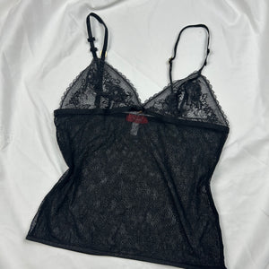 Black lace see trough babydoll cami top (S)