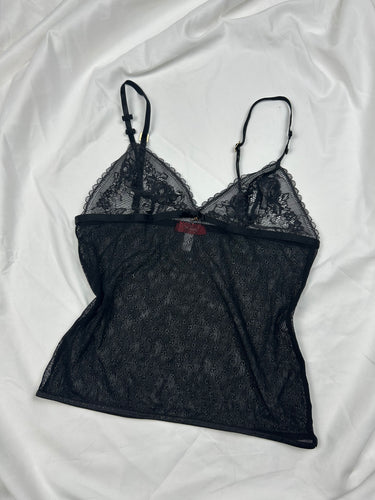 Black lace see trough babydoll cami top (S)